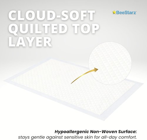 BeeStarz® Gentle-Dry+™ Disposable Underpads - Ultra Absorbent 17” x 24” Baby Changing Pads | Waterproof Bed & Furniture Protection
