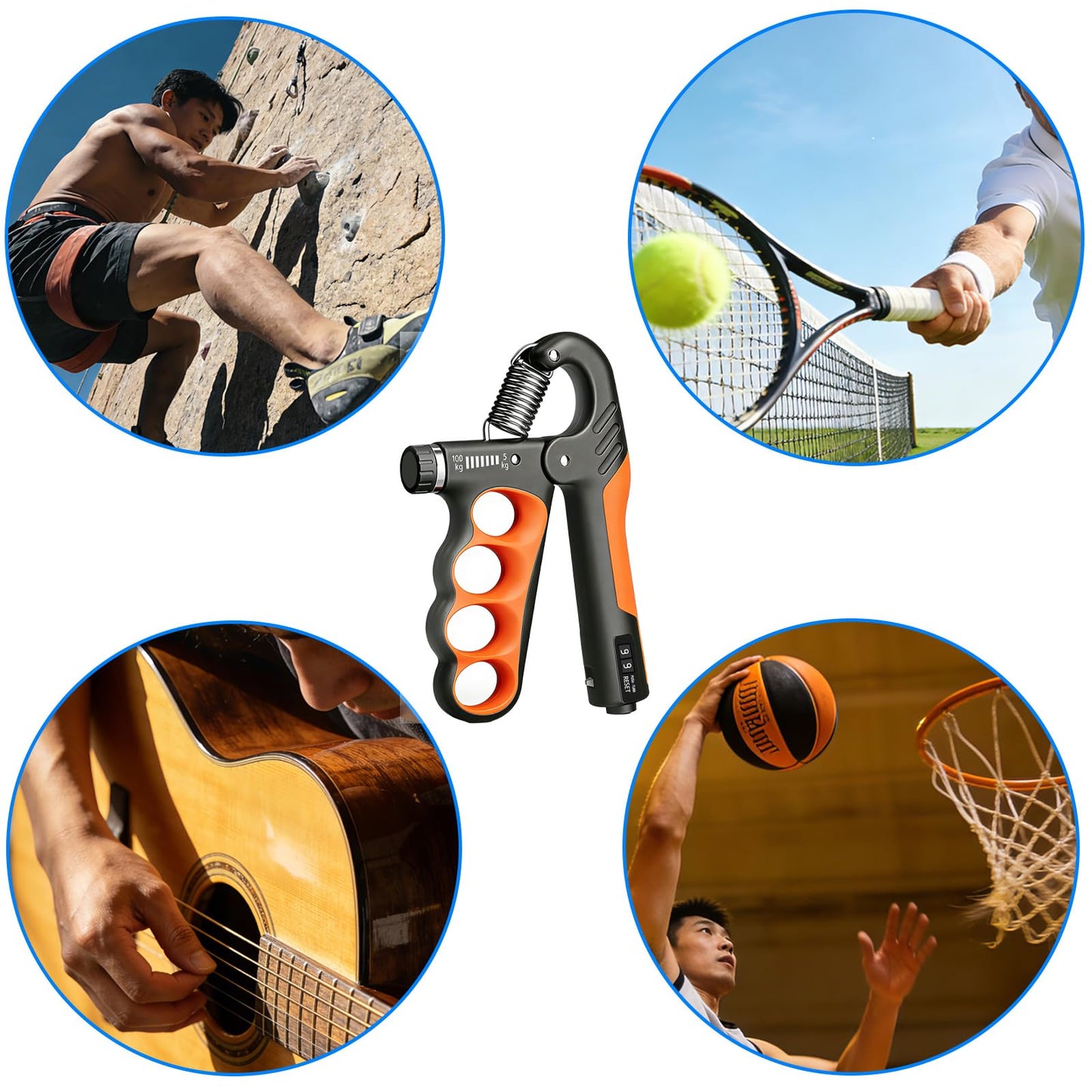 Hautrely Hand Gripper Strengthener, 11-220LB Adjustable Resistance Grip Strength Trainer with Counter, Forearm Exerciser for Injury Recovery and Muscle Building (Blue)