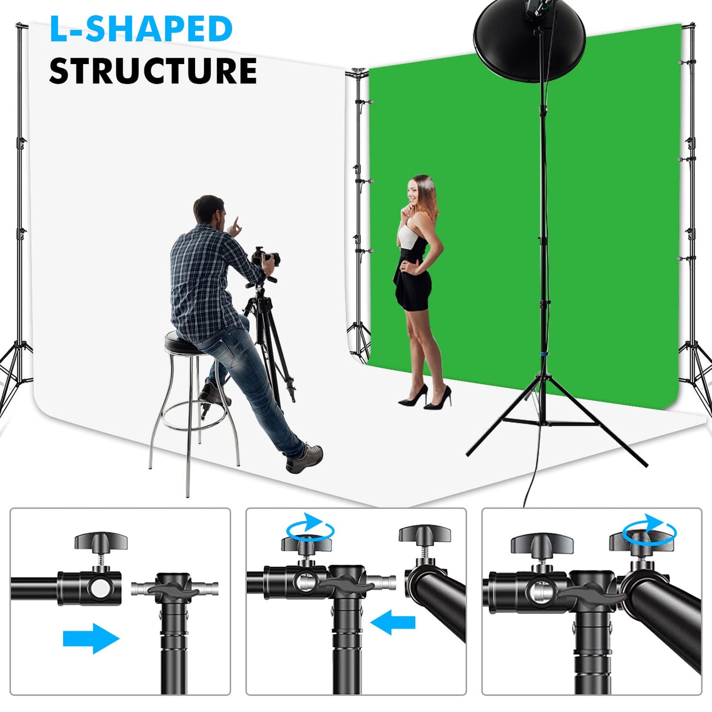 SLOW DOLPHIN Photo Video Studio 20ft (Wide) x 10ft (Tall) Heavy Duty Adjustable Width & Length Photography Backdrop Stand Background Support System Kit with Spring Clamps, Backdrop Clips, Carry Bag