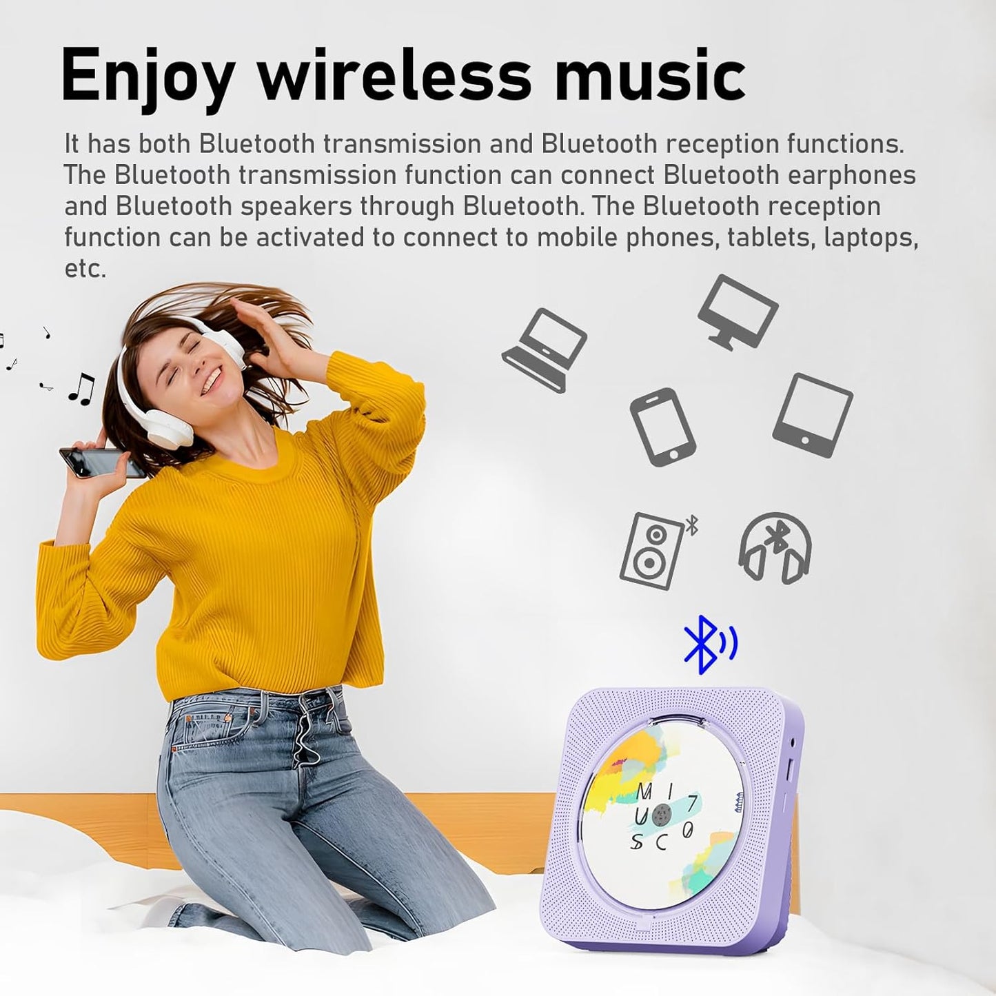 ZYOKATA 5.1 CD Player Portable Bluetooth Desktop CD Player with HiFi Sound Speakers,Remote Control,Dust Cover,LED