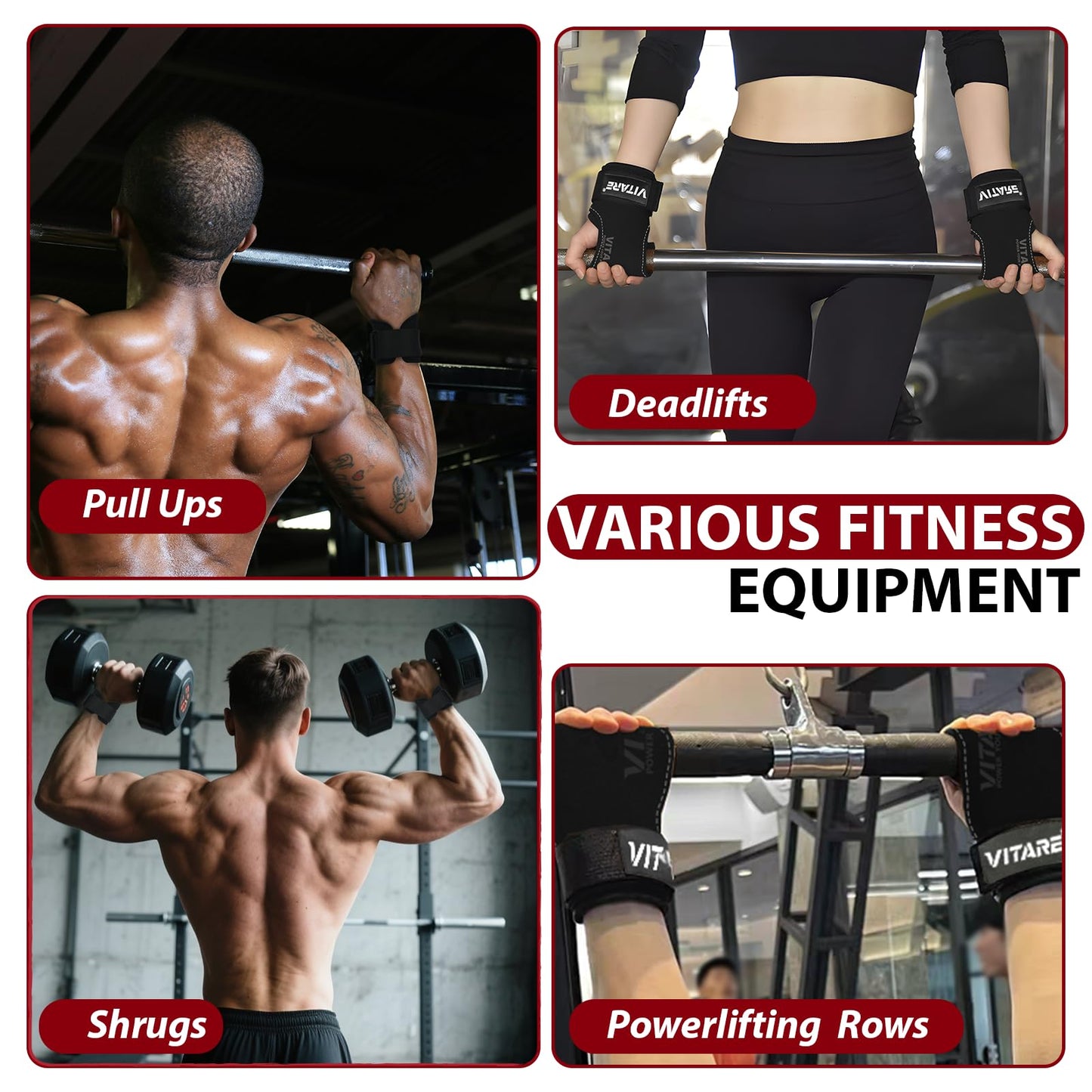 Weight Lifting Straps, Triple Leather Weightlifting Gym Wrist Straps, Gym Grips for Deadlifts, Pull-Ups, Powerlifting, Anti-Slip Gloves with Thickened Padding, Fitness Gifts for Men & Women - Pair