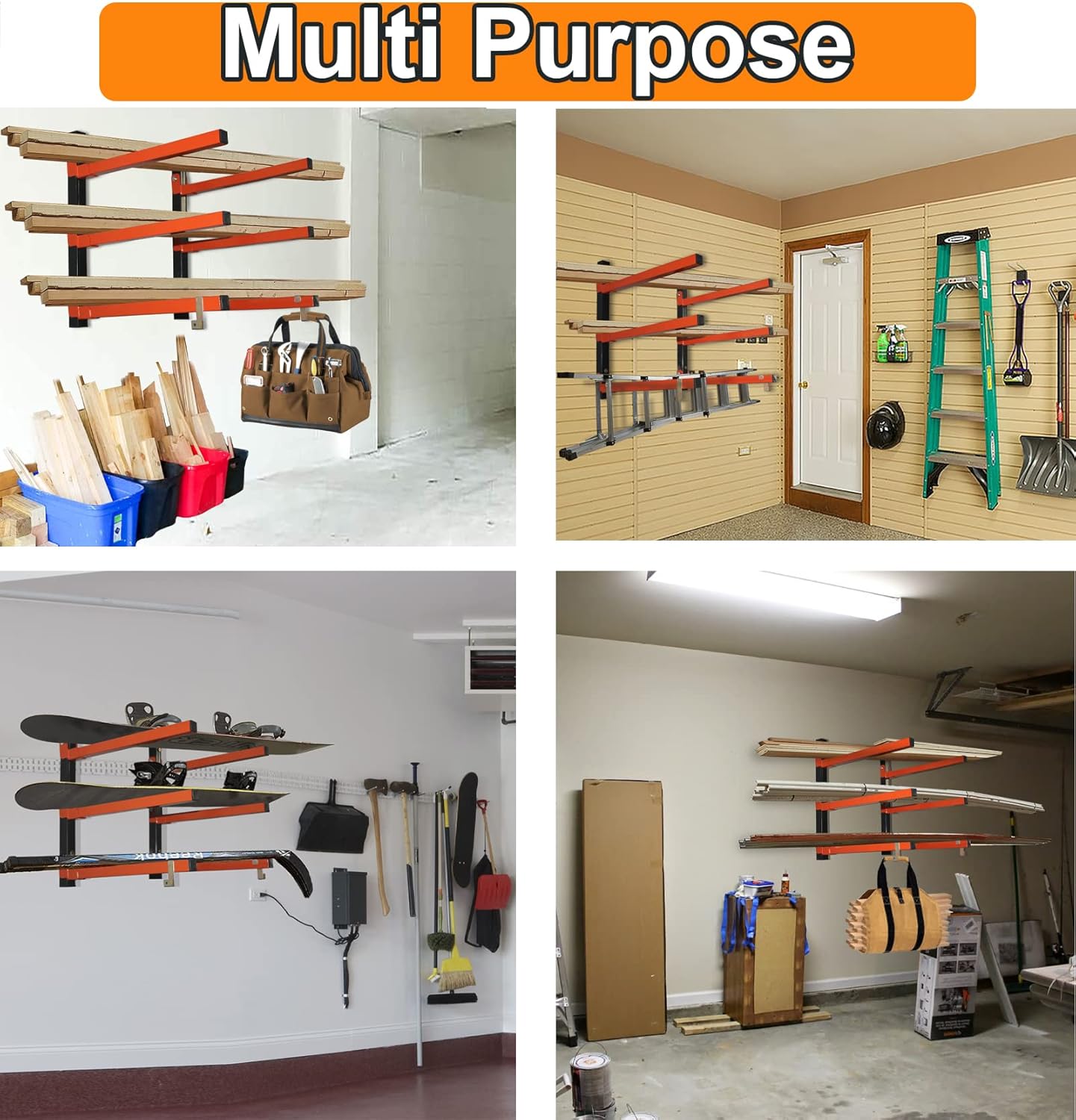 Thanaddo 3-Level Heavy Duty Metal Lumber Storage Rack - Wood Tool Organizer for Indoor & Outdoor Use (4 Pack)