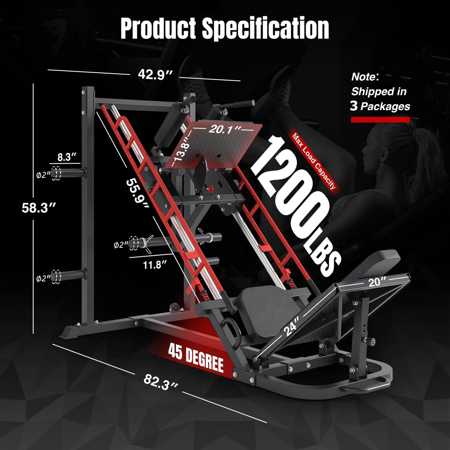 Dripex Leg Press Machine, Hack Squat Machine, Professional Leg Press Machines for Home Gym with 4 Weight Plate Storage Holders, Transport Wheels for Full Lower Body Workout-Weight Plates Not Included