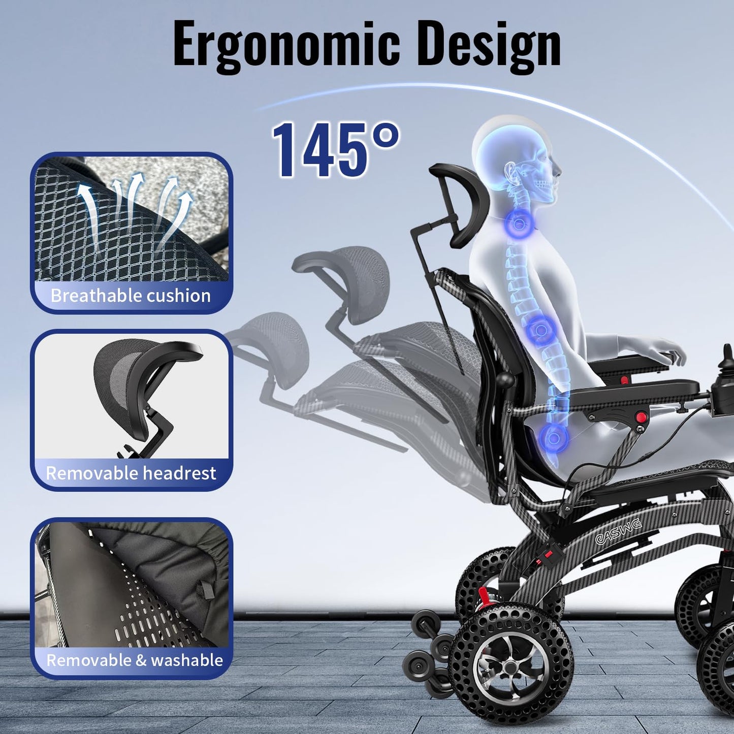 B10 Lightweight Electric Wheelchair for Adults Foldable with 90°-145° Back Adjustable, 15/30 Miles Portable Motorized Wheelchair with 400W Brushless Motors, Travel Powered Wheelchairs (Amp Hours, 12)