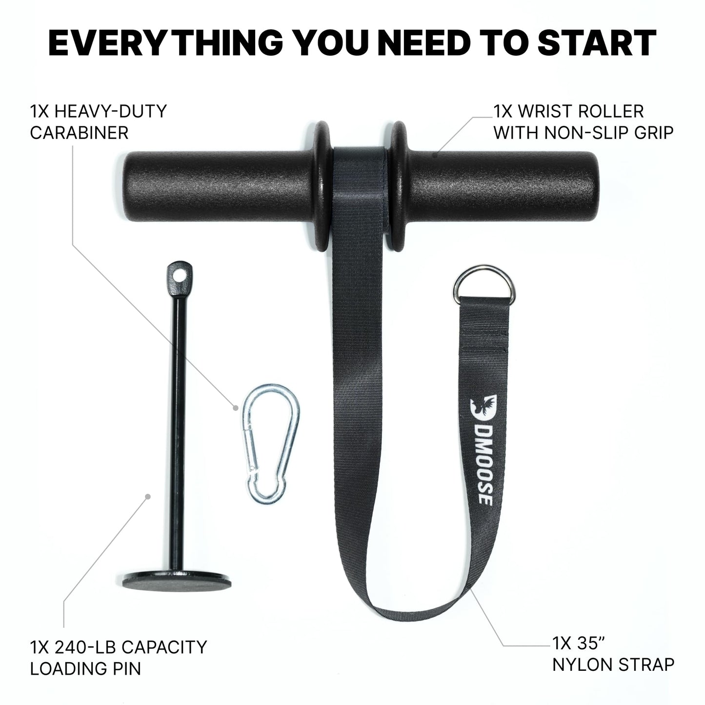 DMoose Fitness Forearm Exerciser & Wrist Roller - Forearm & Grip Strength Trainer - Available in Black, Blue & Red - Ideal for Grip, Wrist & Elbow Tendonitis (Black)