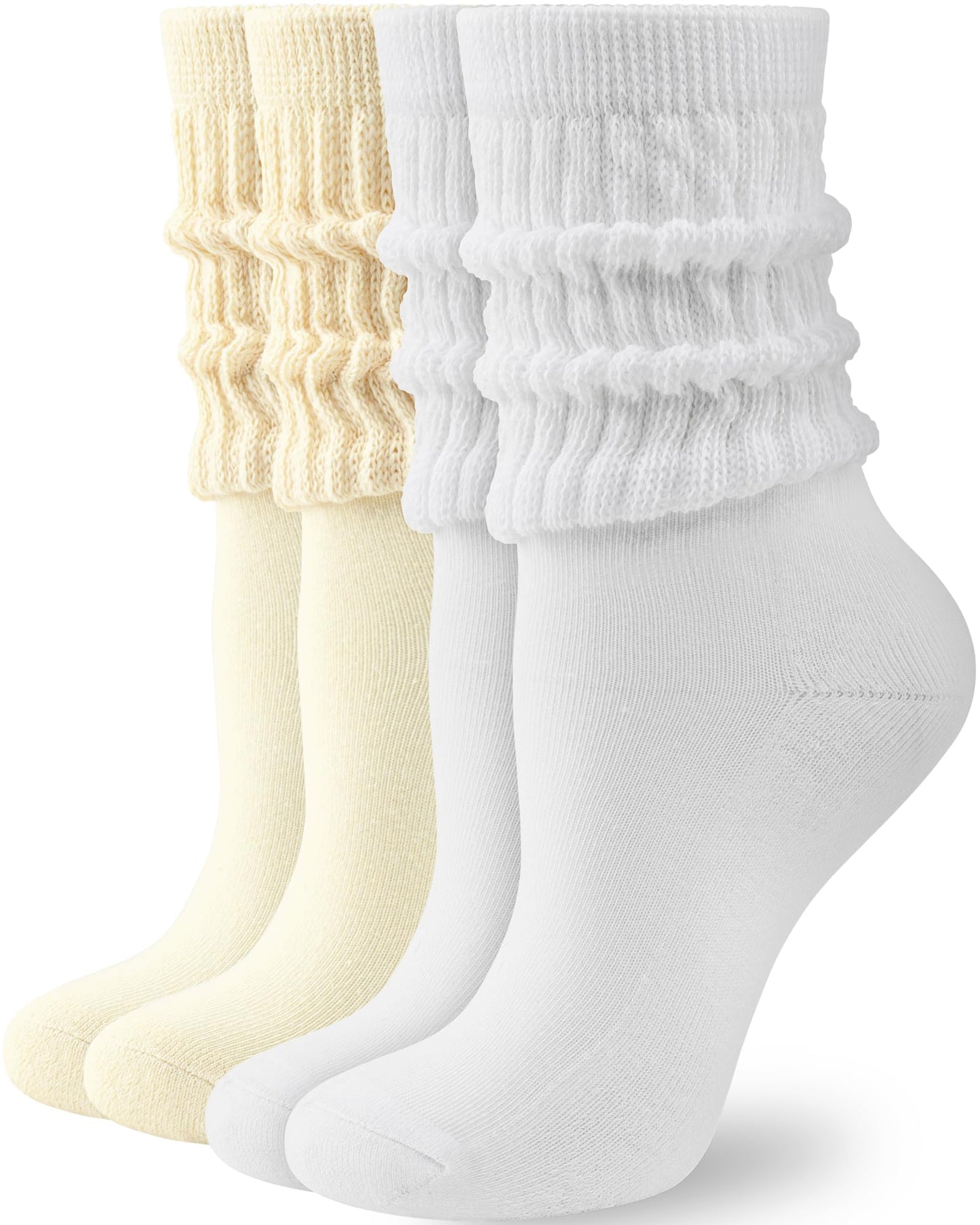 HONGTEYA Slouchy Crew Socks for Women Soft Scrunch Socks Cute Fashion Retro for Boot Sneakers Size 5-11 (US, Alpha, One Size, Regular, Tall, 2pairs Beige/White)