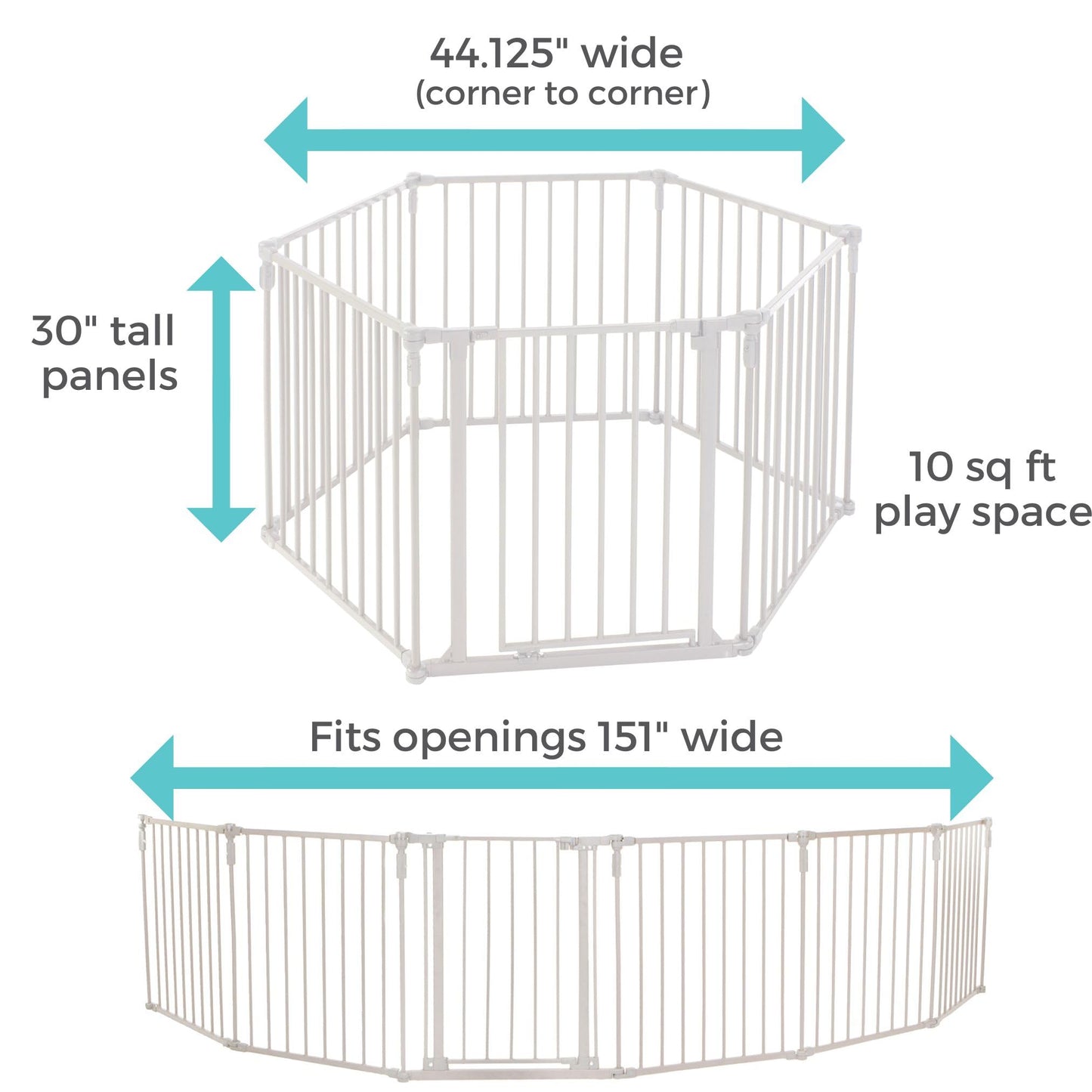 Toddleroo by North States - 3 In 1 Metal Superyard Baby Play Yard: 6 Panel Playpen, Safety Gate, or Extra Wide Baby Fence - Encloses Up to 10 Square Feet - 30 Inches Tall - Taupe