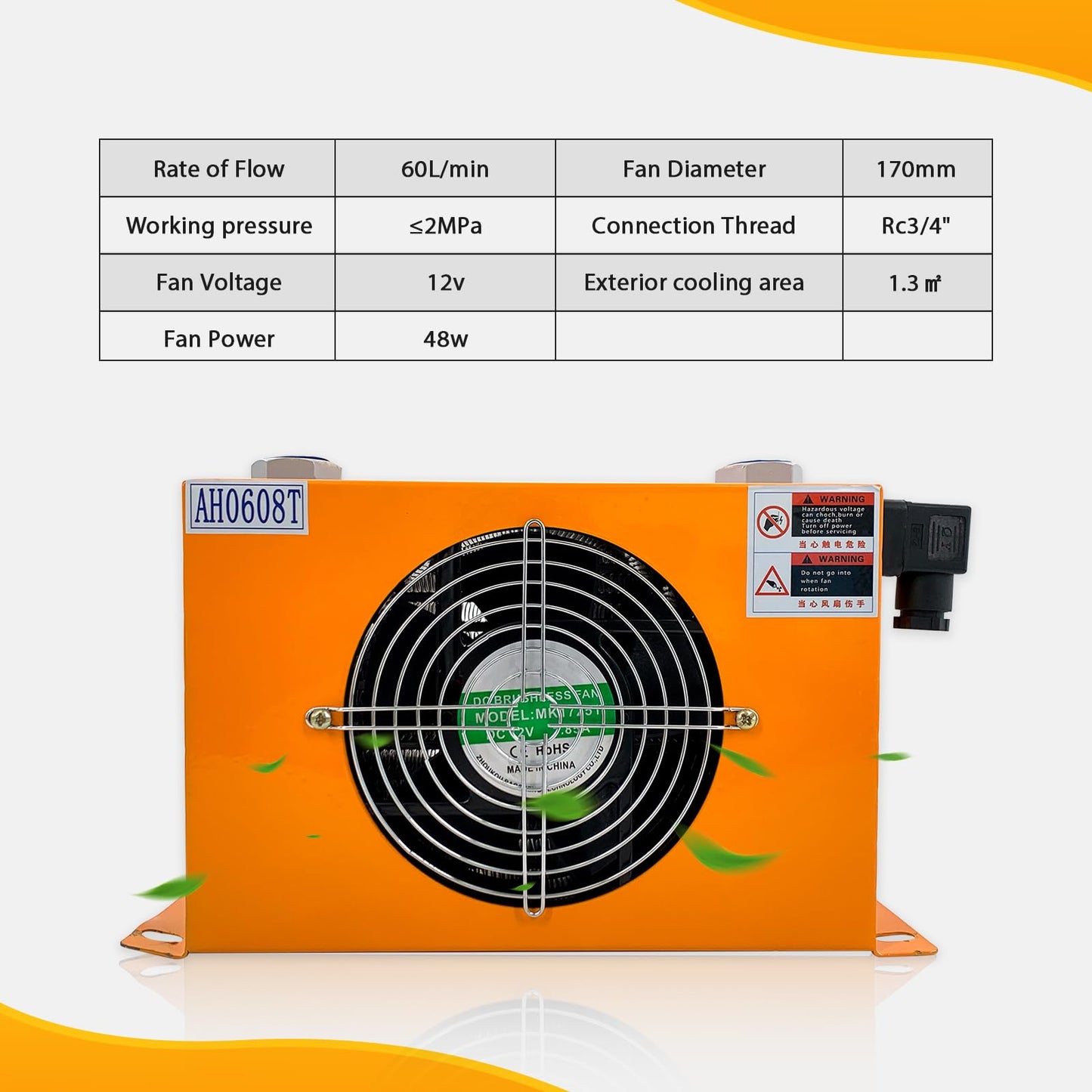 Hydraulic Air Cooler AH0608T-CA Air-Cooled Oil Radiator DC 12V 48W 60L/min Compatible with Most 1-2 Ton Excavator Makes and Models