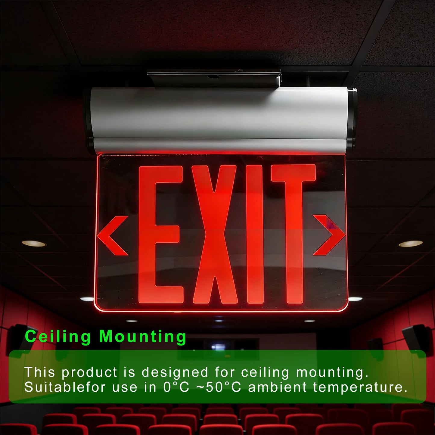 Garrini LED Emergency Exit Sign with Backup Battery UL Certified Wall Ceiling Mounting Acrylic Clear Replaceable Panel Removable Indicator Arrows, Fire Resistant GSEL-200SR