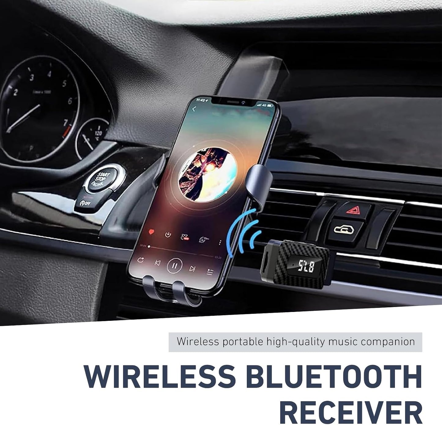 Cuymoap 5.3 0.13" Car USB Bluetooth Receiver, Chip Wireless FM Transmitter with LED Display, Adjustable Audio Adapter