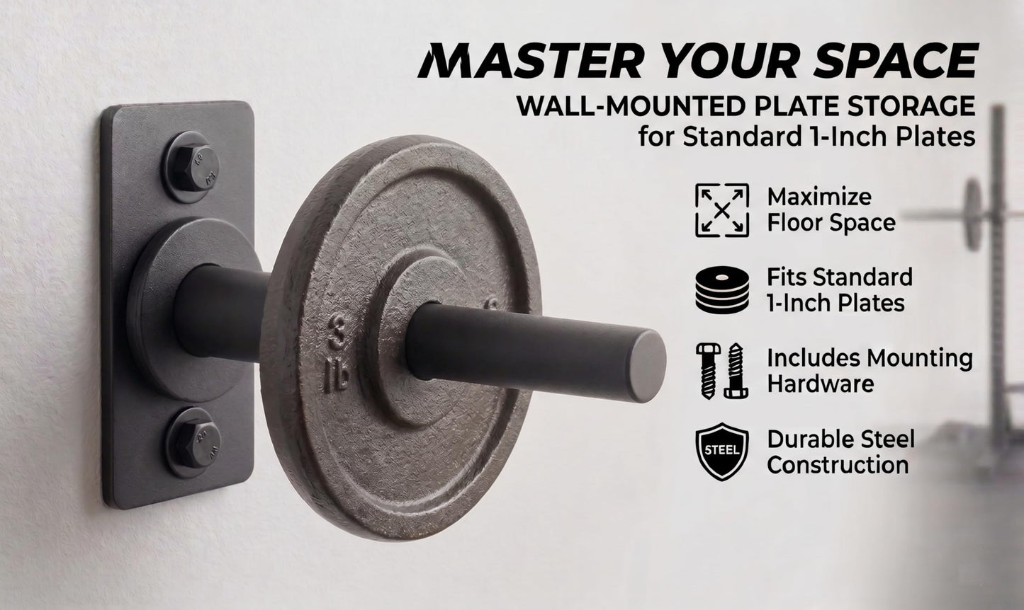Trenbon Standard Wall Mount Weight Plate Holder for 1-INCH STANDARD Weight Plate & Wall Mount Storage, 100lb Capacity (Black Single)