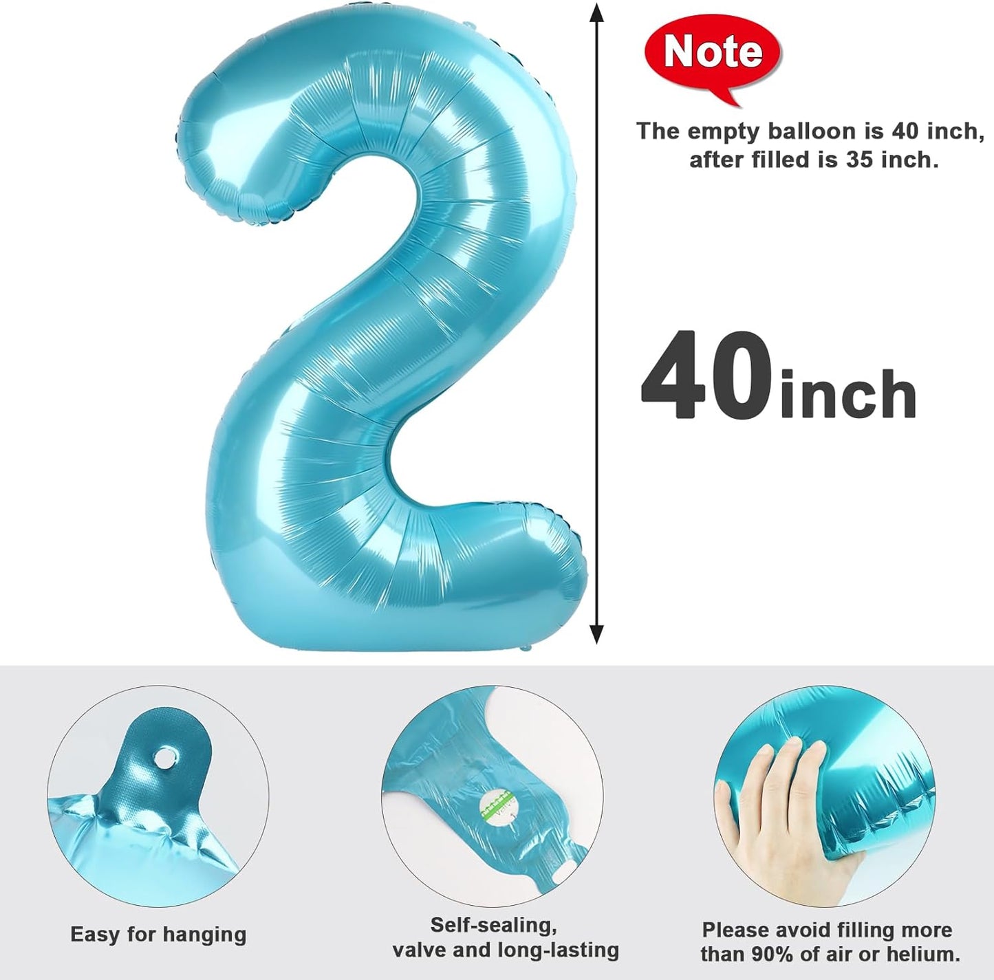 Skiennix 40-Inch Pastel Blue Number Balloons - Perfect for 2nd, 12th, 21st Birthday & Celebration Decor
