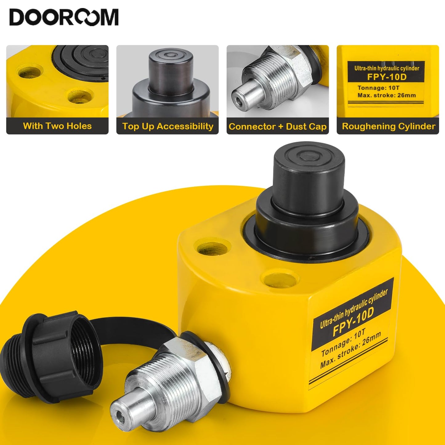 DOOROOM 10T 1.0"/26mm Stroke Portable Hydraulic Cylinder Portable Low Profile Jack Sets Multi-Acting Porta Power Ram Jack Kits Lifting Cylinder with CP-180 Hydraulic Hand Pump