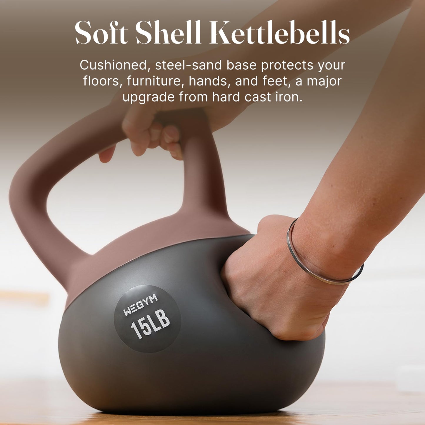 WeGym Soft Kettlebell with Cushioned Impact Resistant Base, Anti Slip Wide Grip Handle for Home Workouts, Weightlifting, Full Body Training (10+15+20LB - 3 Pcs Rose)