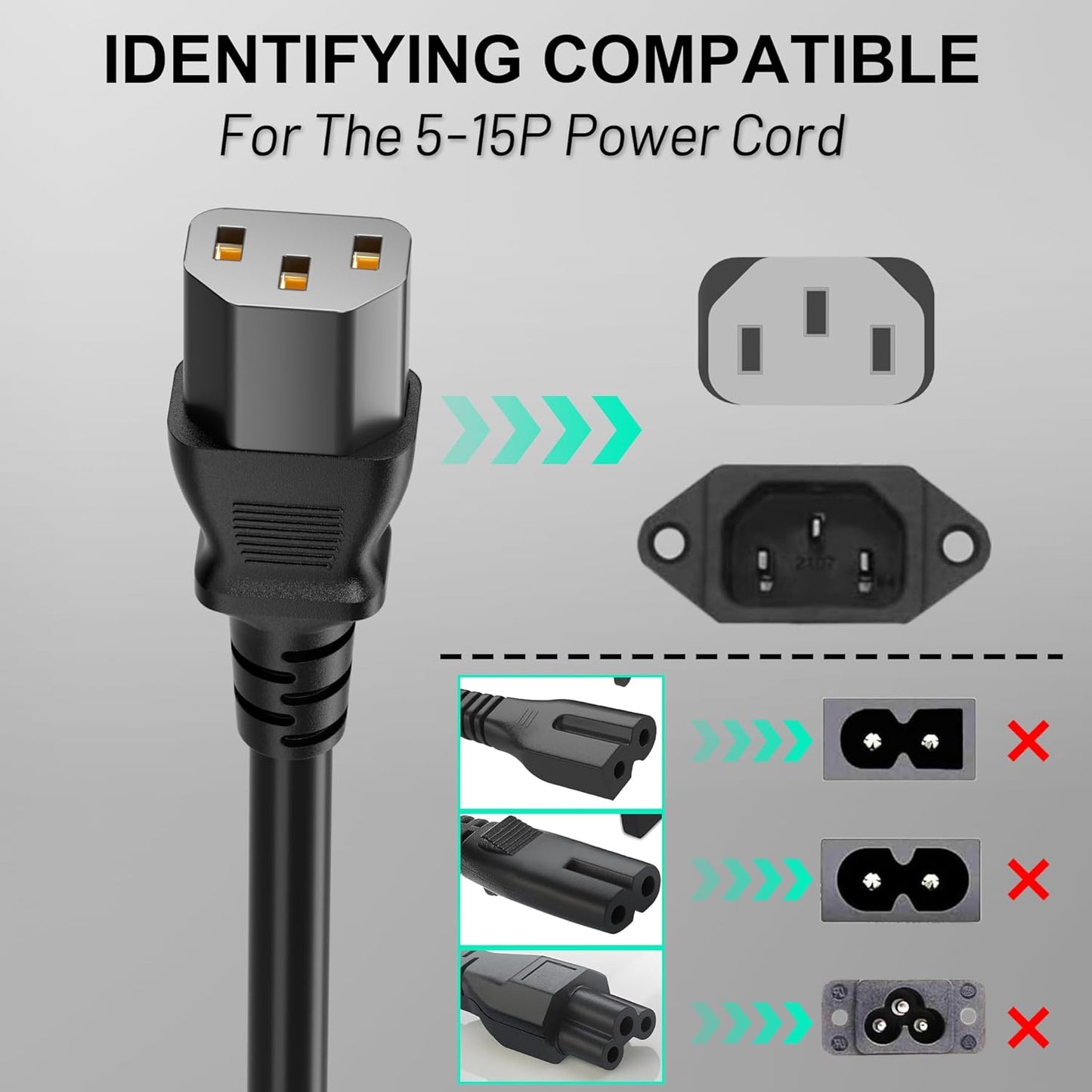 Vockjour 3 6ft 10 125 18AWG, 5-15P C13, Prong AC Power Cord Cable Amps Volts NEMA to Black PC Power Cable for TV