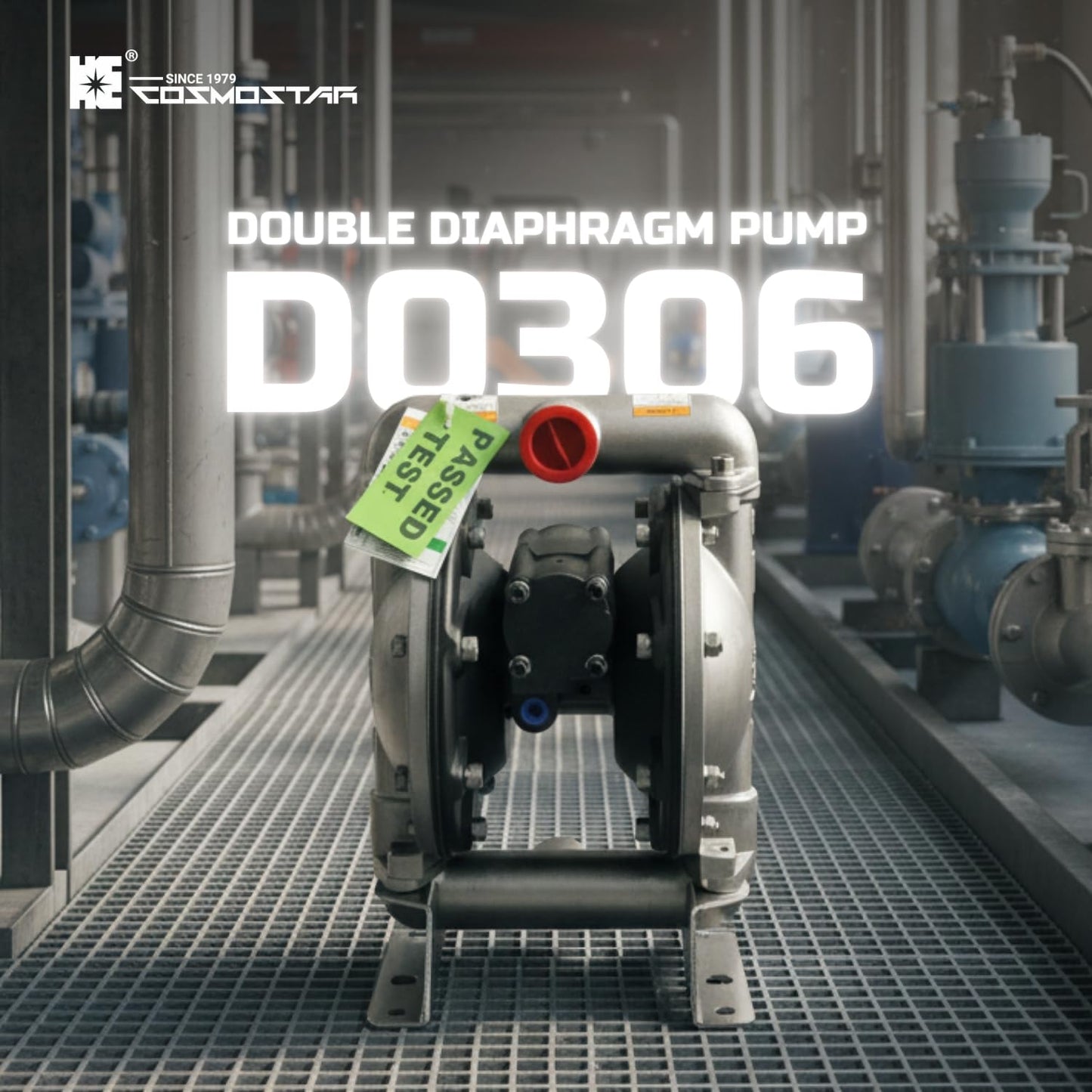 COSMOSTAR D0306 1" Stainless Steel Double Air Diaphragm Pump, Aluminum Body, Teflon Ball, seat and Diaphragm, Pump Muffler, Pump, Chemical Pump, Waste Oil Pump, Pneumatic Oil Pump, Diaphragm Pumps