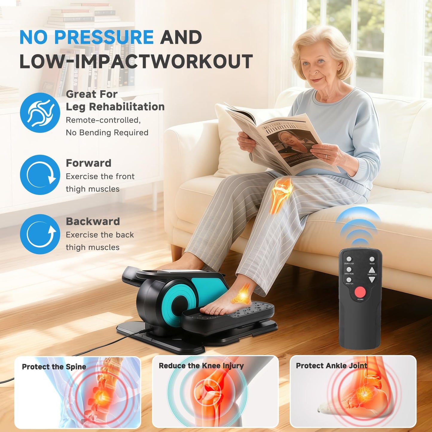 AODI Under Desk Elliptical Machine, Leg Exerciser for Seniors Adults, Adjustable Speeds Elliptical Trainer with Remote, Quiet & Portable Mini Seated Pedal Exerciser for Home Office Use