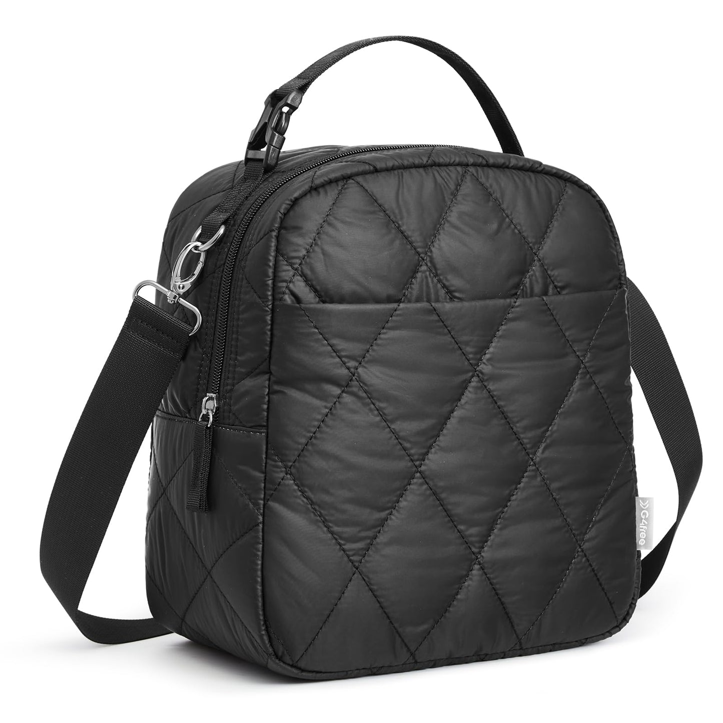 G4Free Large Insulated Lunch Bag, Leakproof Quilted Lunch Box Women Men, Reusable Puffer Lunch Bag For Work Picnic Travel, Black