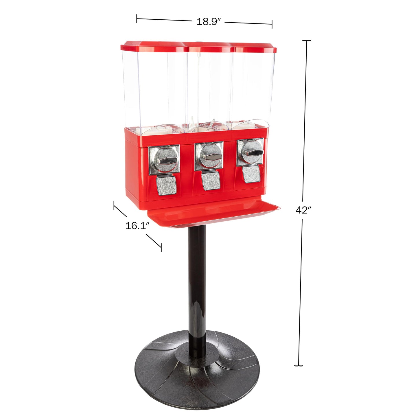 Gumball Machine - Triple Candy Machine Dispenser for Gumballs, Capsules, and Candy - Vending Machines for Business by Great Northern Popcorn (Red)