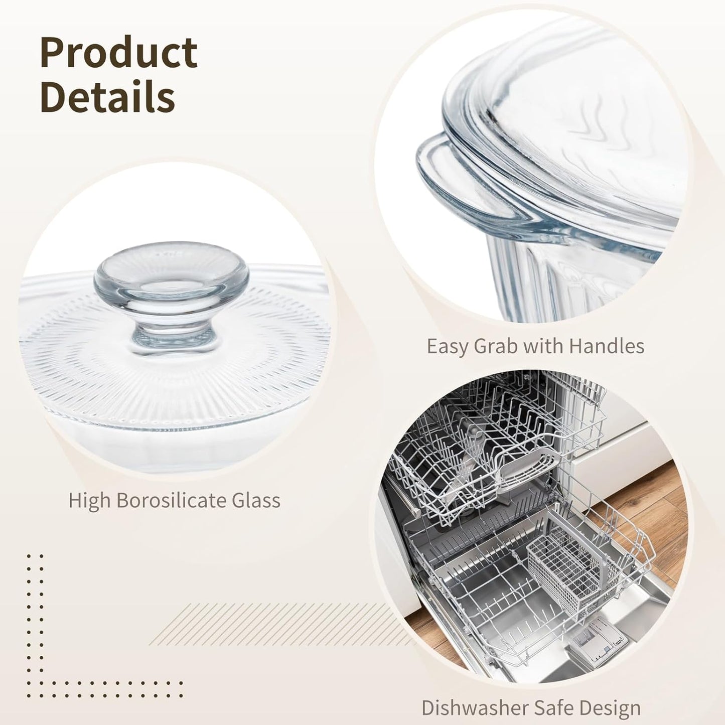 Skiennix 1.9 QT Oval Glass Casserole Dish - Clear Borosilicate, Oven & Fridge Safe, Easy-Clean Design