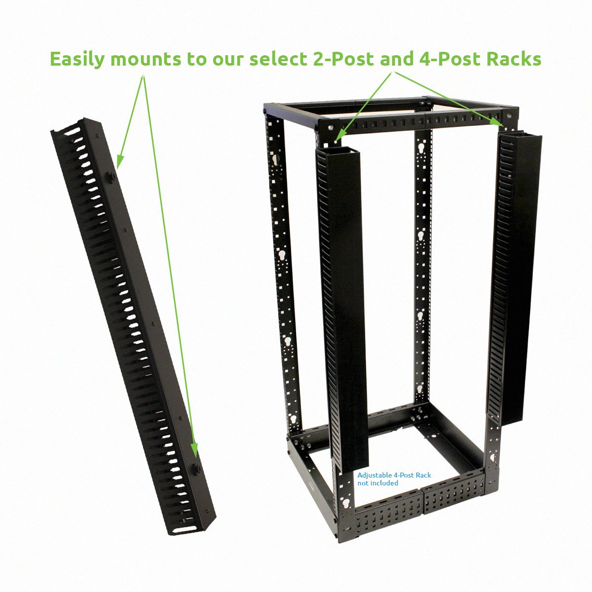 NavePoint 1 Channel Steel Vertical Duct Cable Manager with Plastic Tray Mount Buttons 68 Inches
