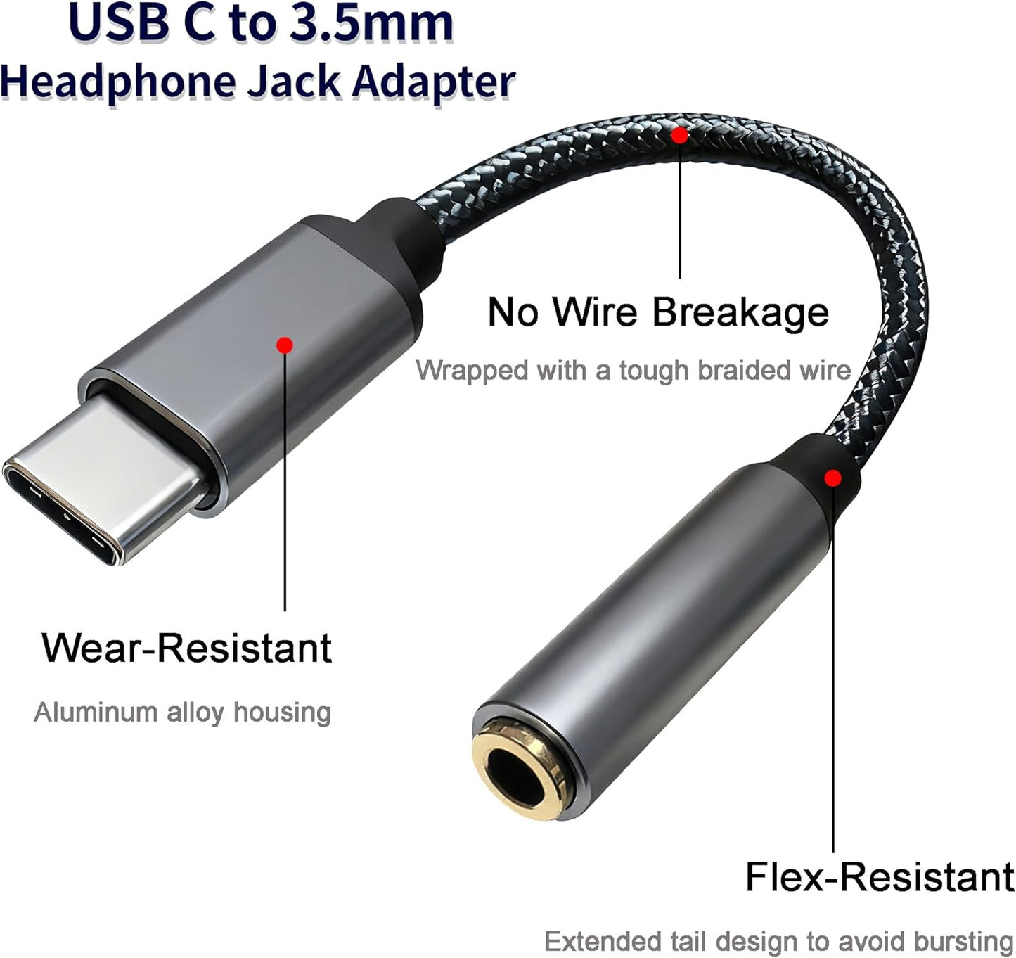 RIAYVIL 3.5mm USB-C to Headphone Jack Adapter,Type-C to Aux Audio Female Adapter
