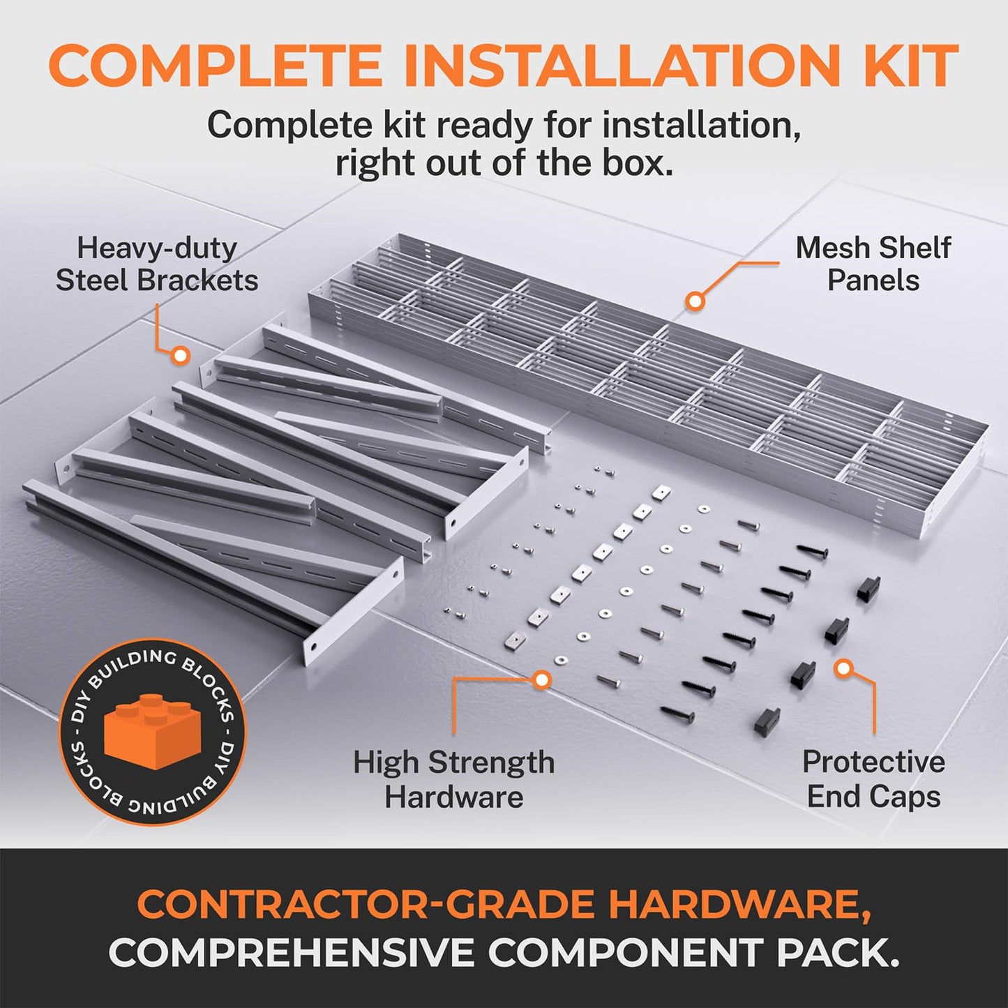 EZYRACK Heavy Duty Metal Wall Shelf, Modular Garage Storage Rack, 450 Lbs Capacity, Fits 16" or 24" Studs, Wall Mounted Floating Shelving Kit for Drywall, Wood & Concrete (Includes Hardware)