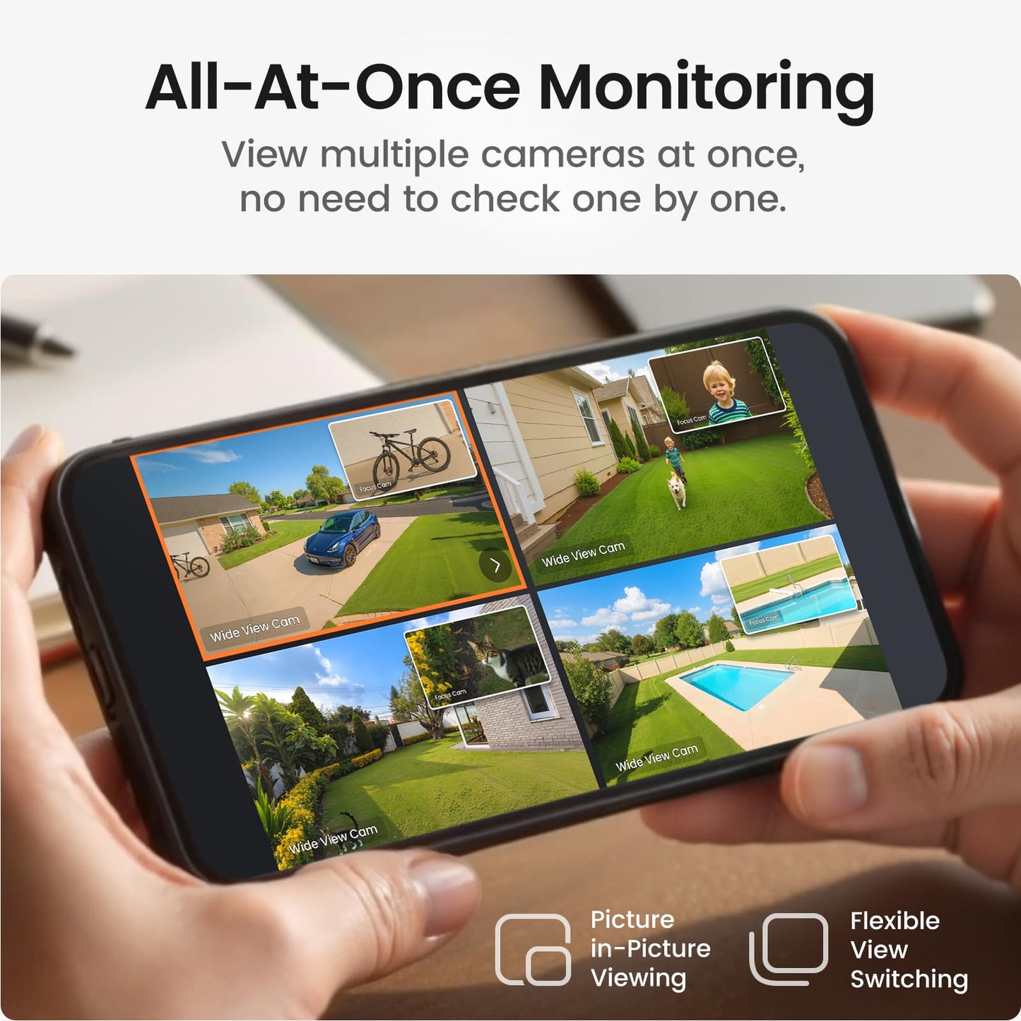 aosu T2 Pro Solar Security Cameras Wireless Outdoor, 4 Cam Kit, 3K Dual Cam No Blind Spot Security Camera for Home, 170° Wide + 360° PTZ, AI Detection, 8X Zoom, Expandable 1TB Local Storage