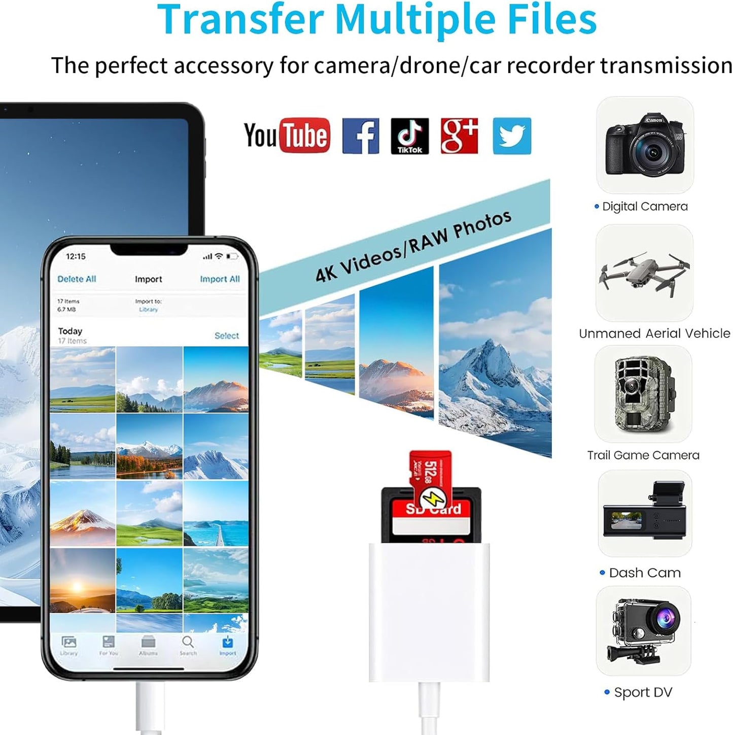 Luonanava SD Card Reader for iPhone, SD & Micro SD Dual Slots Memory Card Reader for iPad, Plug and Play Trail Game