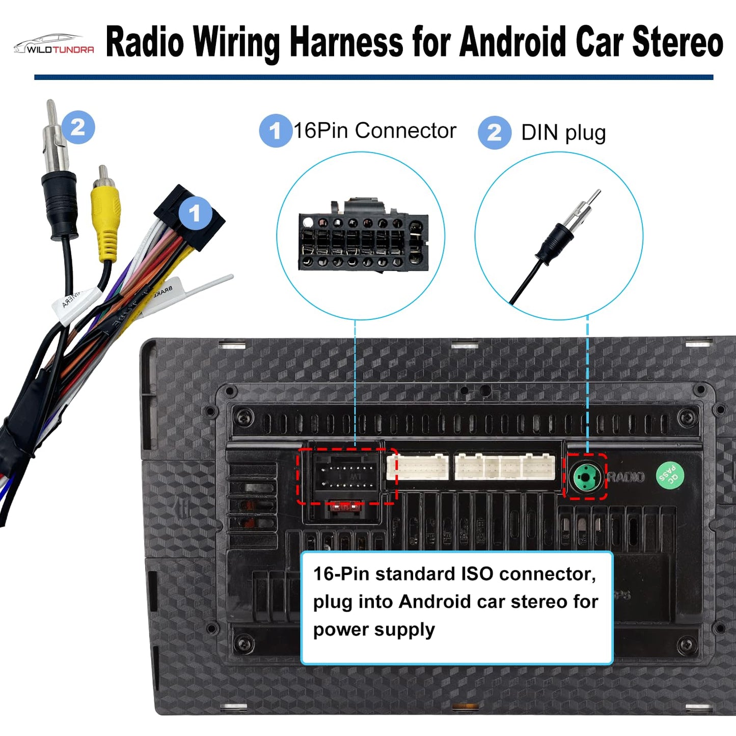 16-Pin 2013-2020 Android Aftermarket Radio Wiring Harness Adapter for Honda Odyssey (Except EX-L Trim), with Antenna