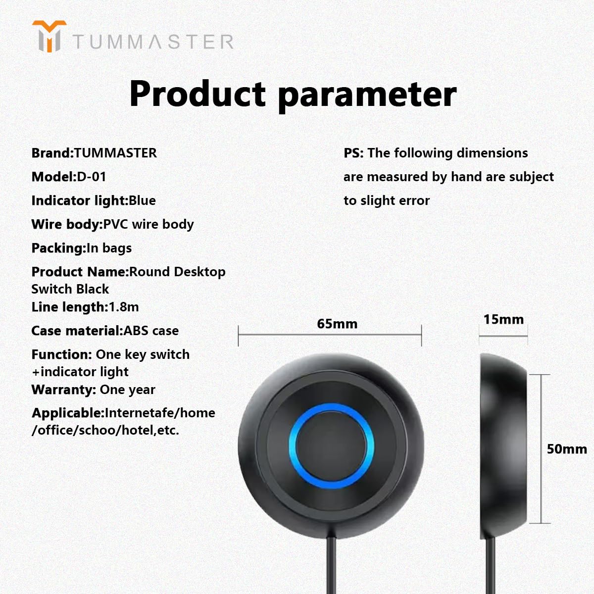 Generic 1.8m TUMASTER PC Power Button Desktop PC Computer Case Power Switch On Off Key HDD Push Computer Host Button