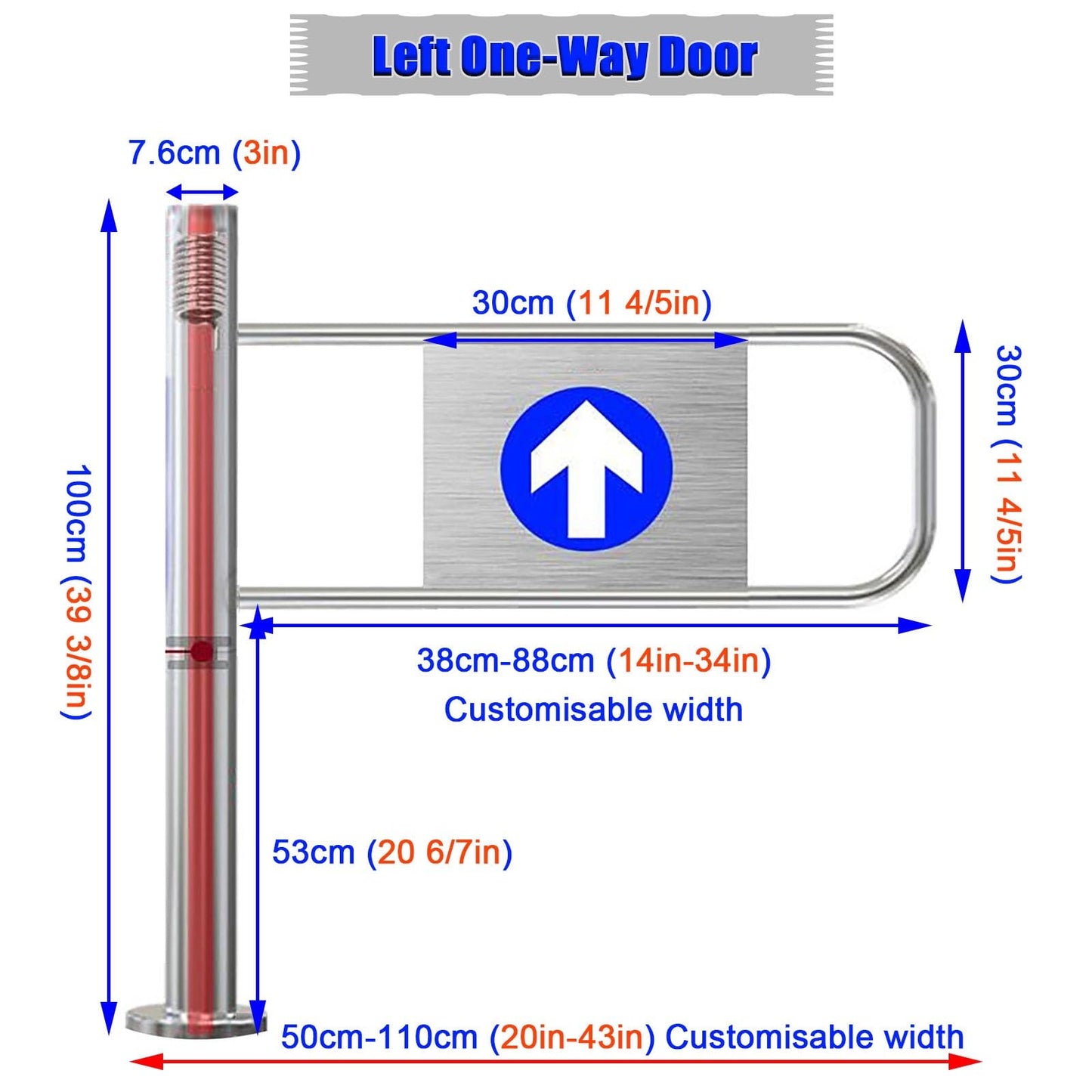 Stainless Steel One-Way Security Turnstile Gate, Double-Spring Entry/Exit Barrier, 75 cm Wide Safety Gate for Supermarkets, Airports & High-Traffic Areas