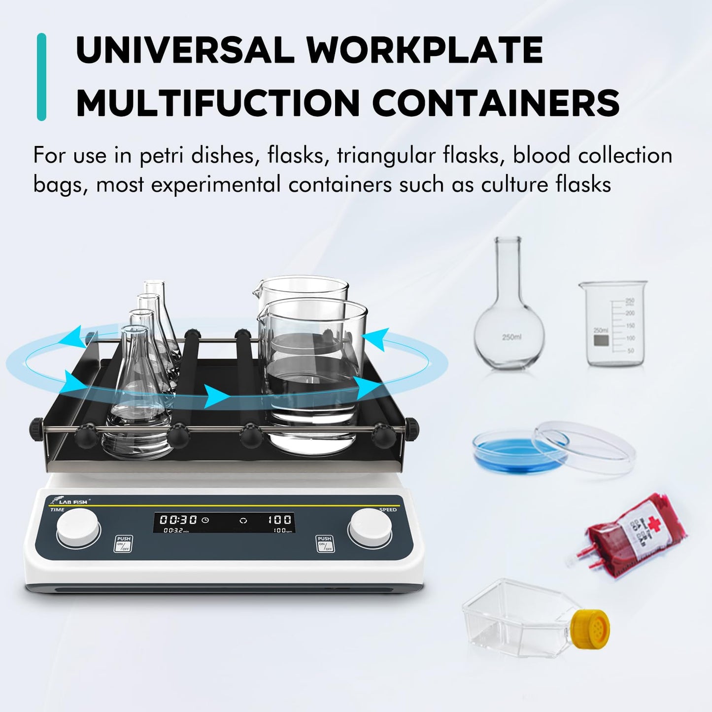 LAB FISH Digital Orbital Shaker Table Adjustable Speed 40-200RPM,Workplate 12.6"x12.6" Capacity 5 KGS,Laboratory Orbital Rotator Shaker