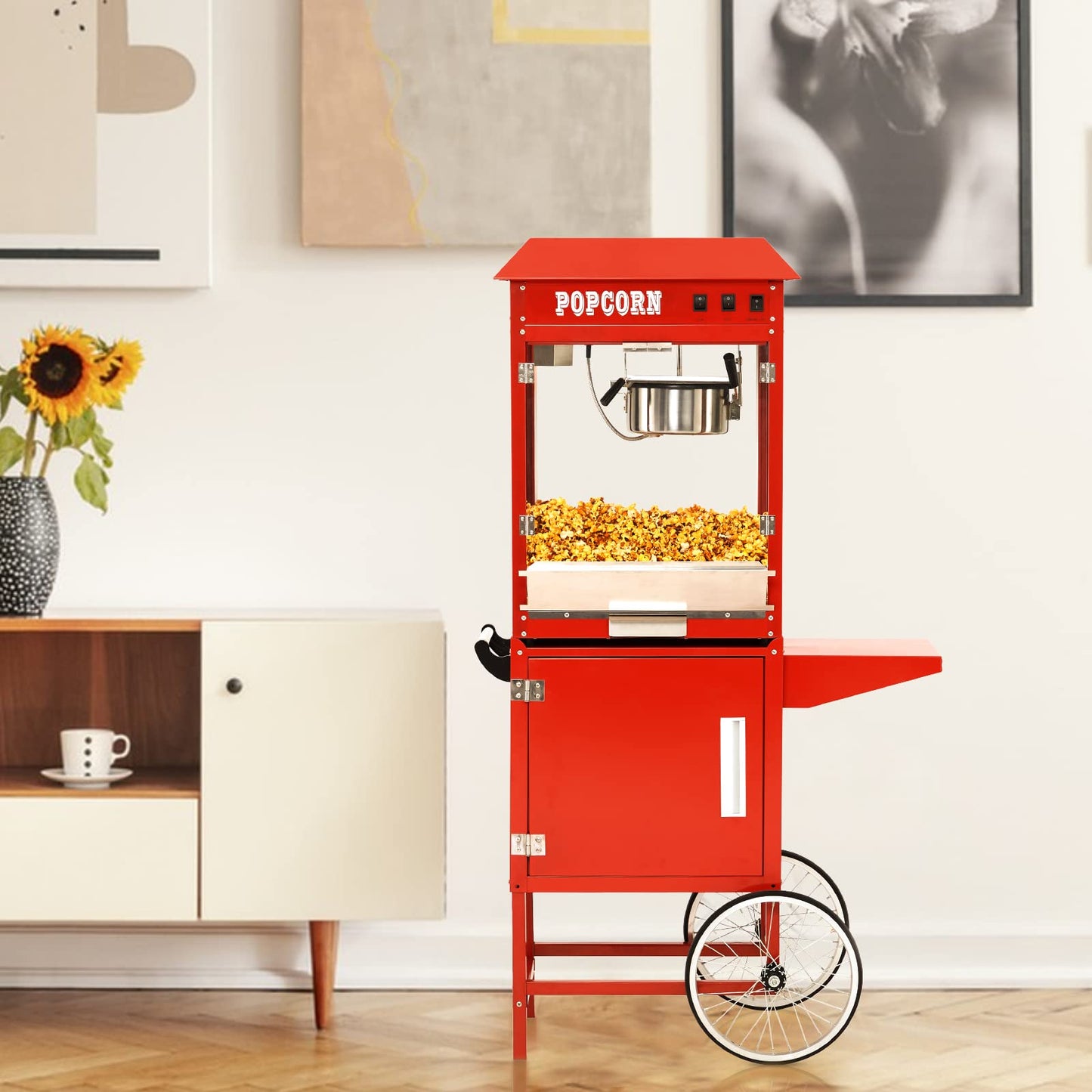 Garvee 8 oz Popcorn Machine with Cart, [3 Mins Get 60 Cups] [Durable] [Professional] [Easy Cleaning] Commercial Popcorn Machine Cart, Old Fashion Movie Theater Style- Red