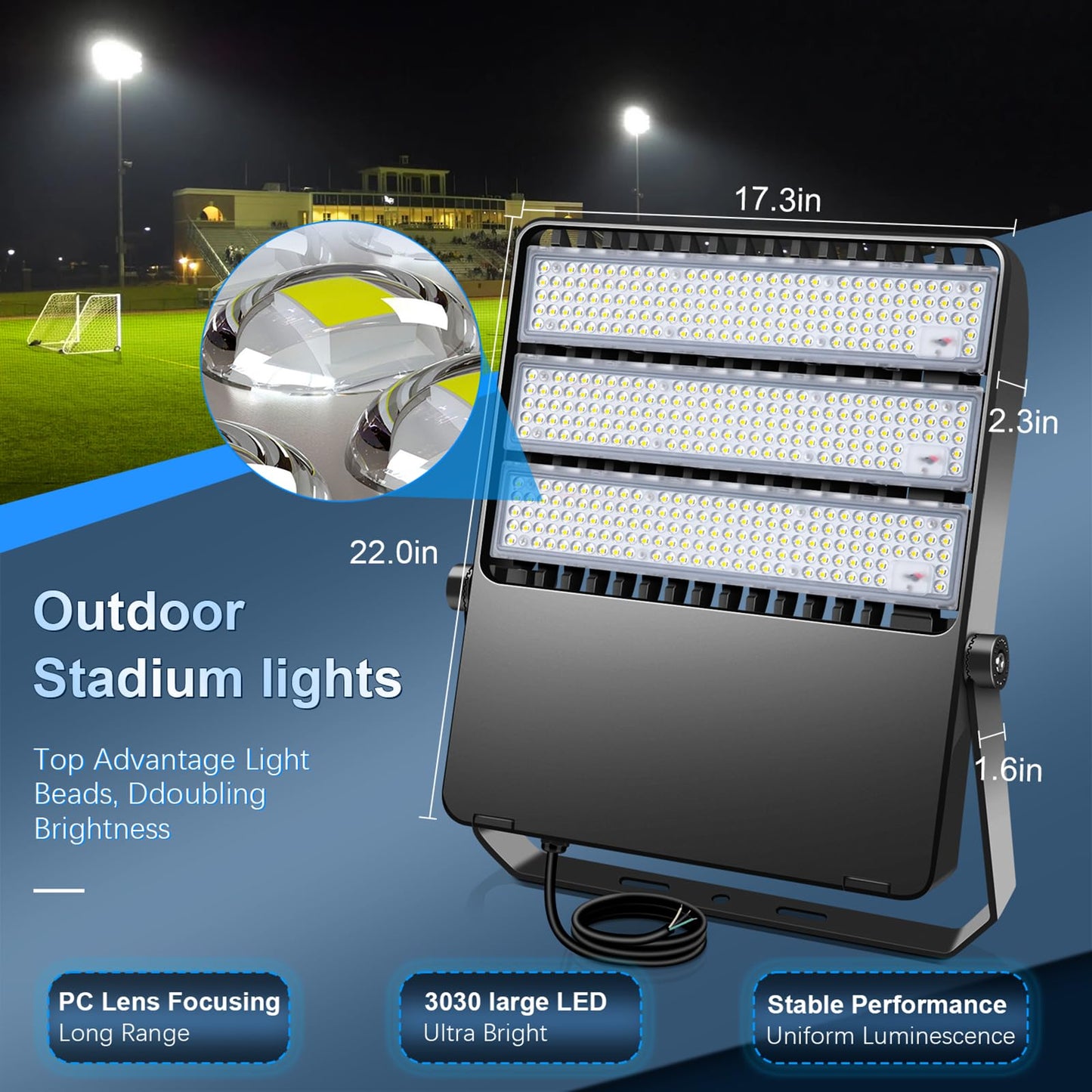 Tomourd 2 Pack 58000LM LED Stadium Light 360W, Ultra-Bright Outdoor Flood Light Fixture with Adjustable Trunnion Bracket, 5000K IP65 Waterproof Commercial Lighting for Field Arena Parking Lot
