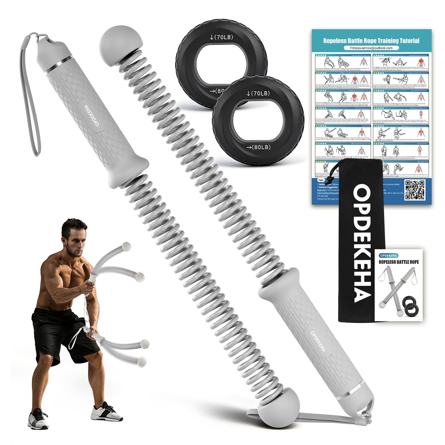 Weighted Ropeless Battle Ropes for Home Gym, Heavy Duty Portable Cordless Battle Rope with Grip Strengtheners & Poster, Battle Rope Sticks for HIIT, Strength & Quiet Cardio Training Men & Women(2PCS)