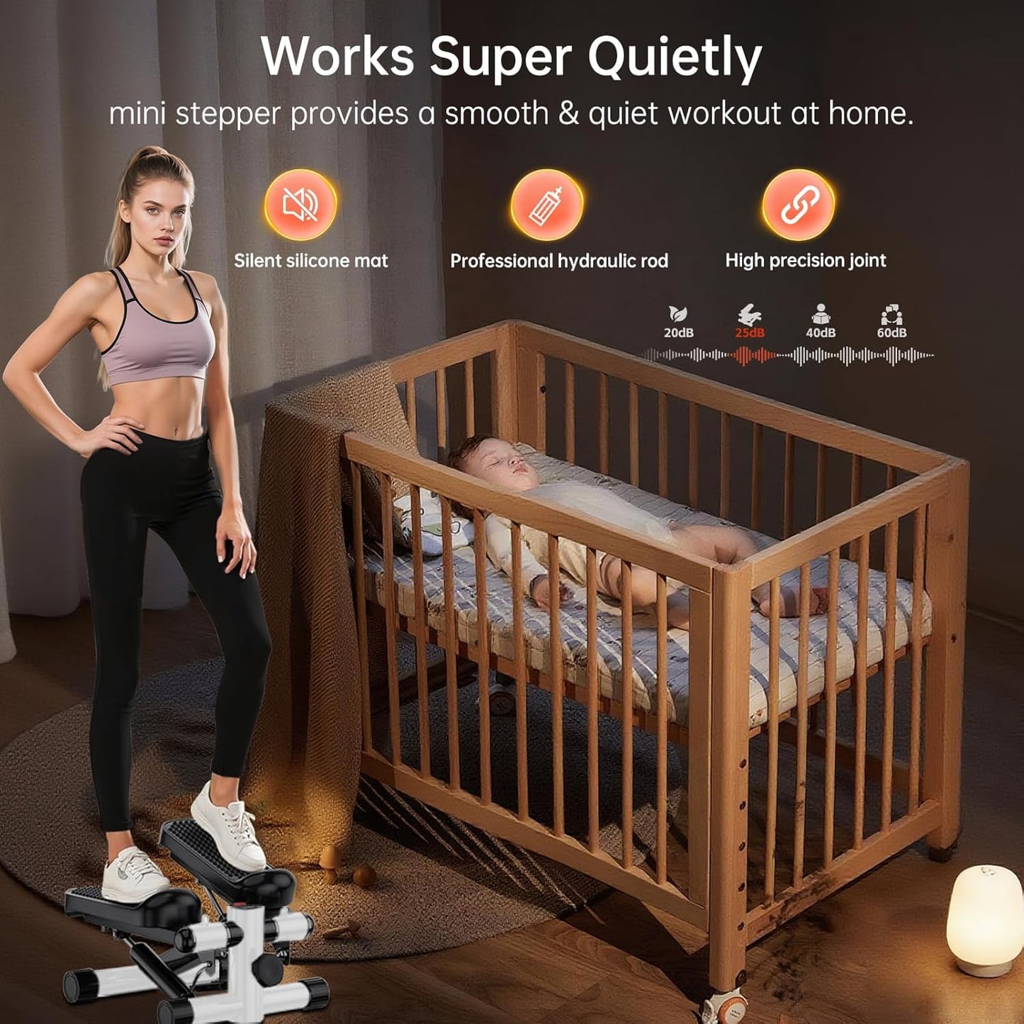 Steppers for Exercise at Home, Mini Stepper with Resistance Bands, Hydraulic Fitness Stepper with LCD Monitor, 360LBS Weight Capacity Portable Stair Stepper for Small Spaces