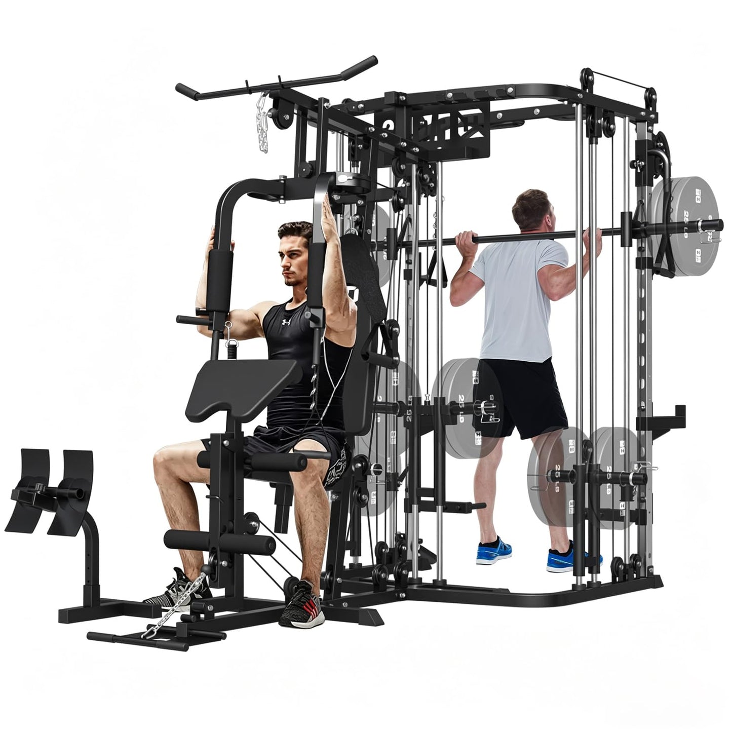 FAGUS H All in One Home Gym System Workout Station, Multi-Function Smithe Machine Power Cage with Cable Crossover, Tripe-Sided Independent Load Posts, Functional Trainer for Full Body Training, Black