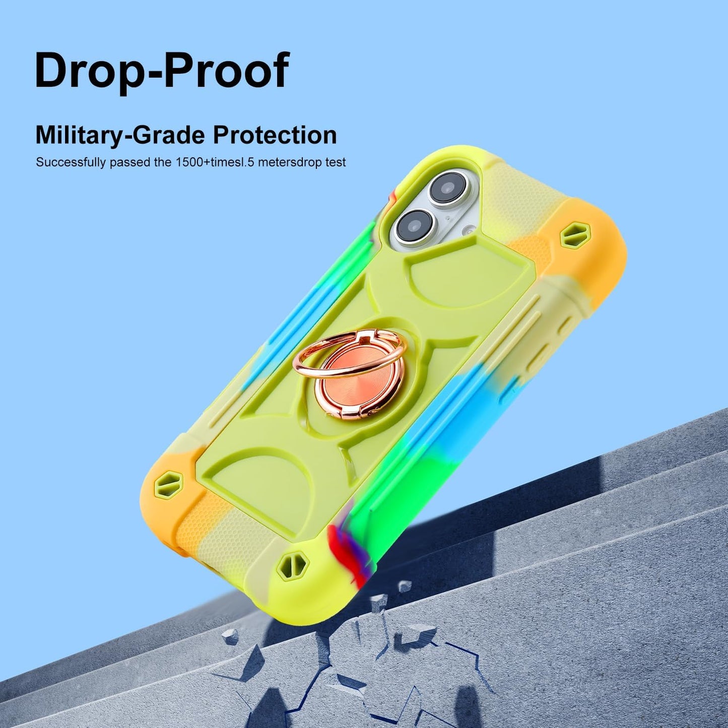 Cookiver 16 6.1 inch for iPhone Case - Heavy Duty Shock Resistant Military Grade Rugged Case with Ring Stand, Glass