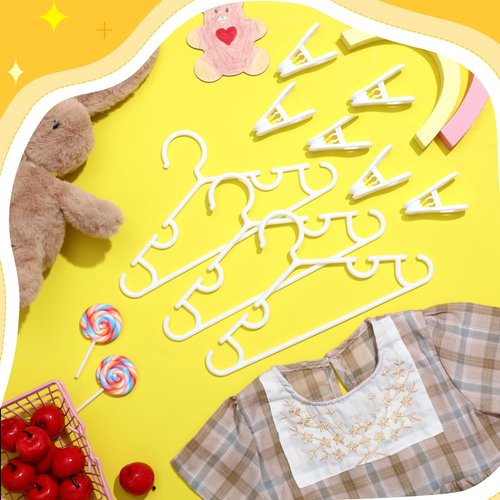 Hsei 5/10/40 Pack Baby Hangers with 10/20/80 Clips, Plastic Kids Pants Hangers for Nursery Closet Top and Bottom Clothes Hanger Set for Newborn Infant Toddler(30 Packs Total,White,10.6 Inch)