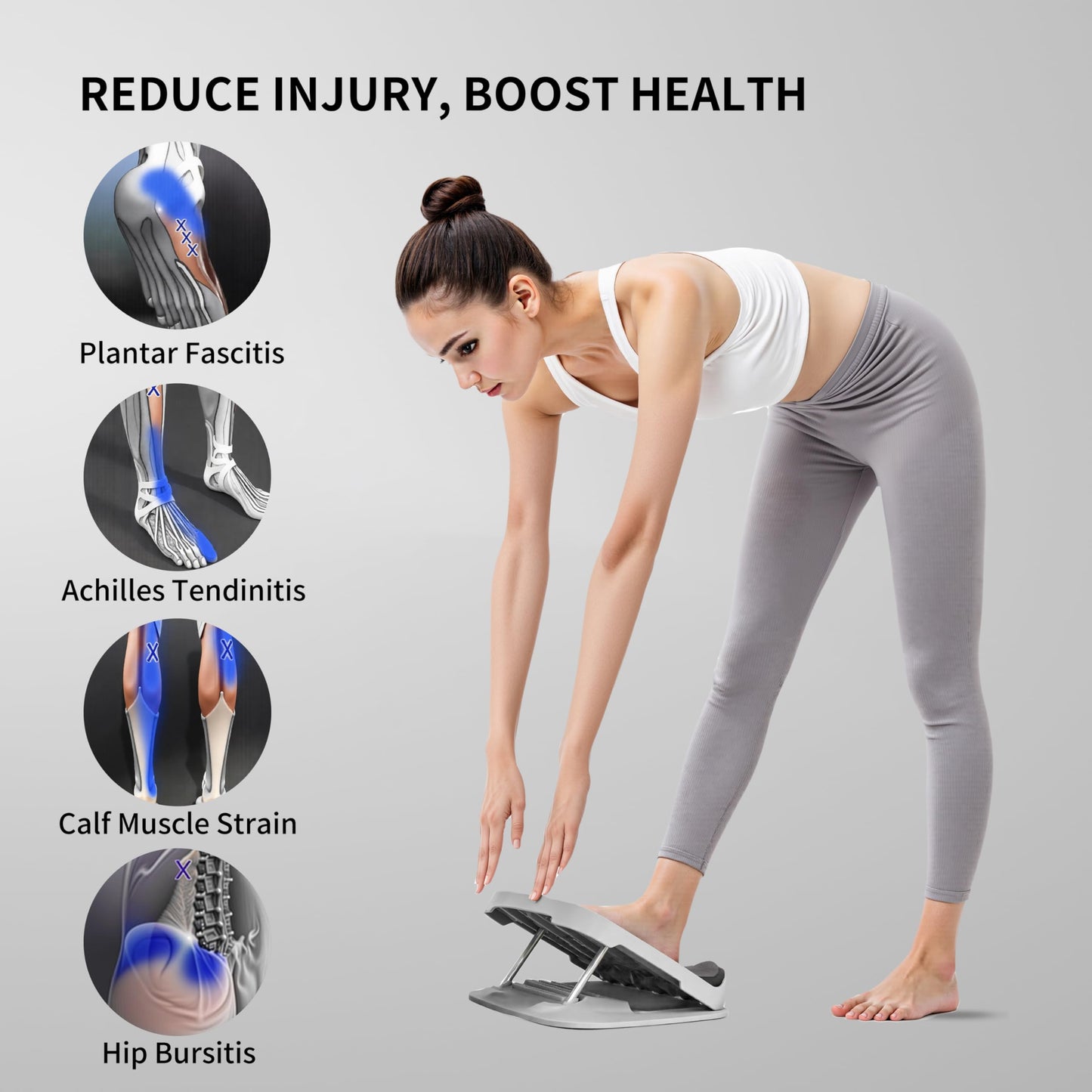 PROIRON Slant Board, Adjustable Calf Stretch Board, Thick Heel Pad for Comfort Stretching, Calf Stretcher Incline Board, Anti Slip Surface & Base for Safe Exercise, Ankle Heel Mobility, 10"x10",Gray