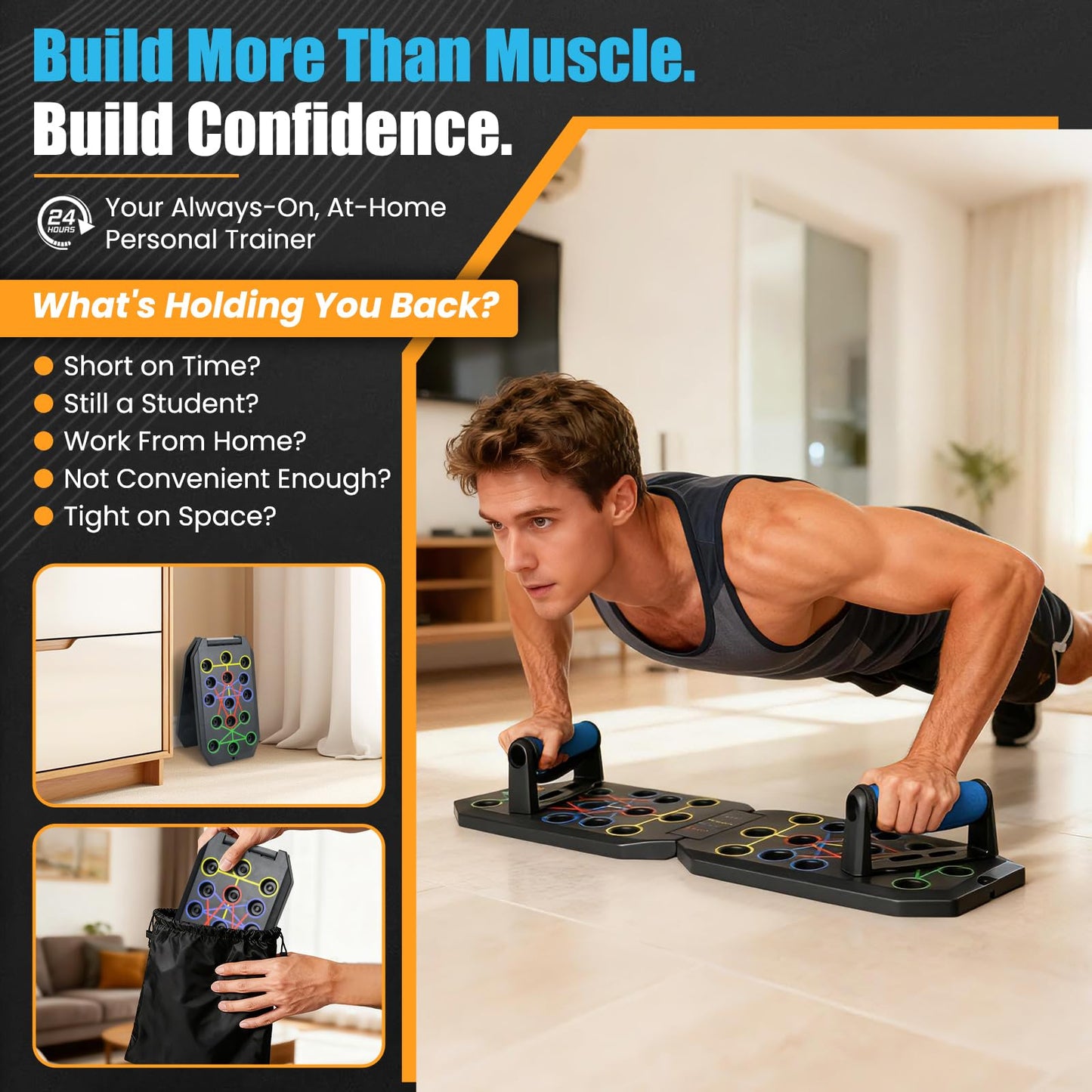 TASZOOS Portable Push Up Board - 20 in 1 Foldable Pushup Board Fitness - Push Up Bar at Home Gym - Strength Training Equipment for Men and Women