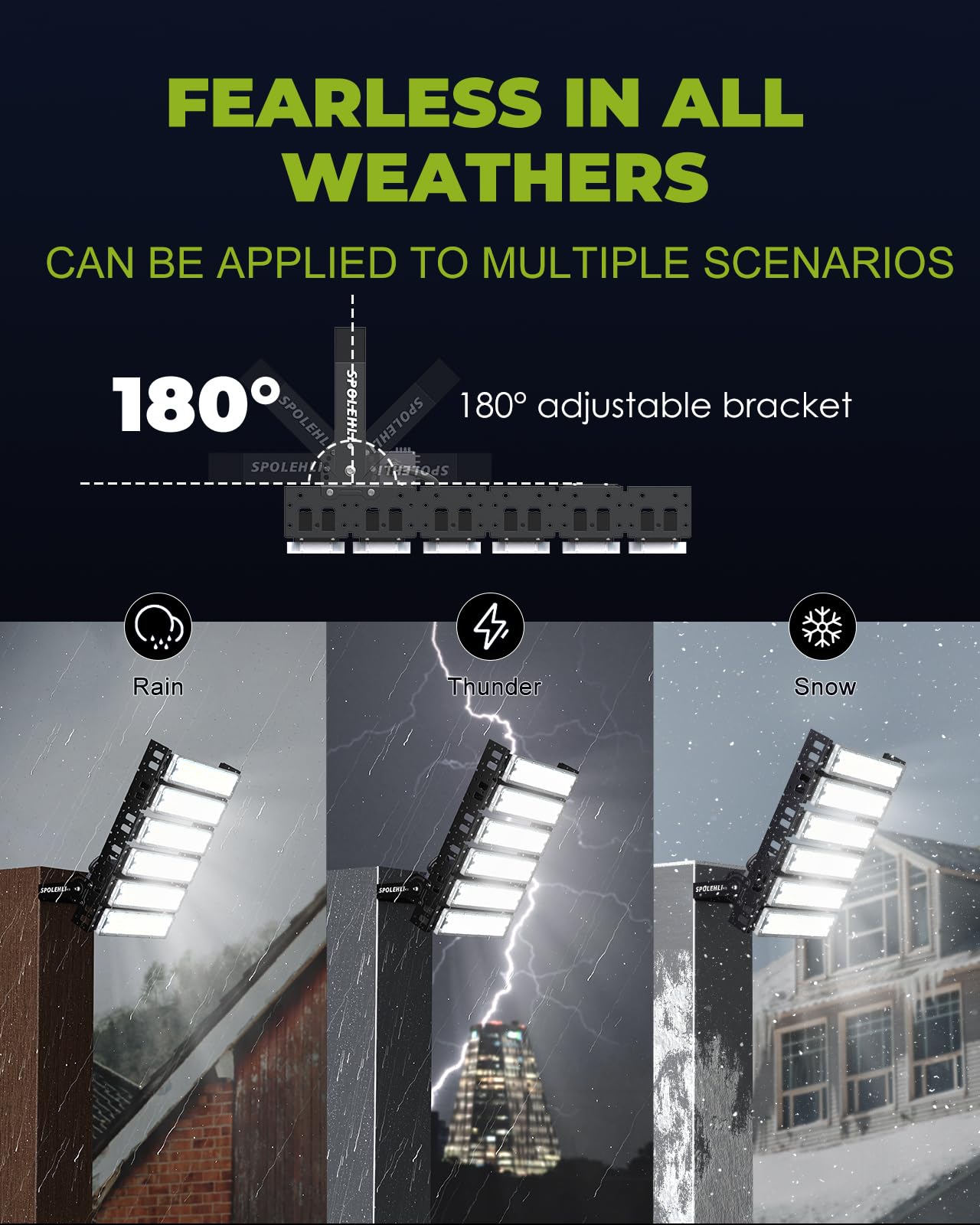 LED Stadium Light – 2000W Equivalent High Mast Flood Light 48,000LM, IP66 Waterproof, 50,000Hrs Lifespan, 120° Wide Beam for Tunnels/Parking Lots/Fields – Super Bright & Energy-Saving (300W, 85V-305V)