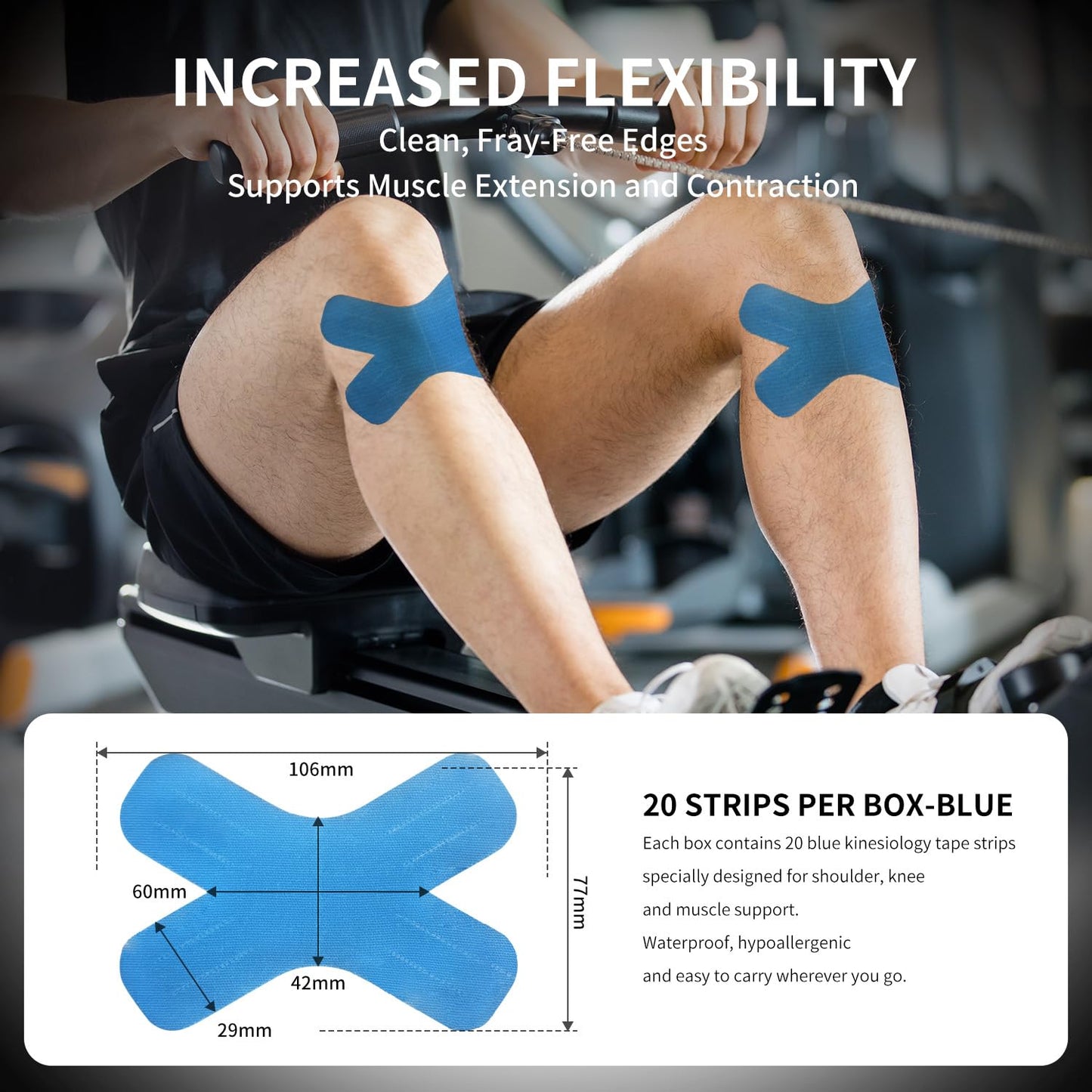 Kinesiology Tape – Waterproof and Hypoallergenic Athletic Tape for Muscle Support, Knee, Shoulder, and Ankle, 20 Strips (X-Form)