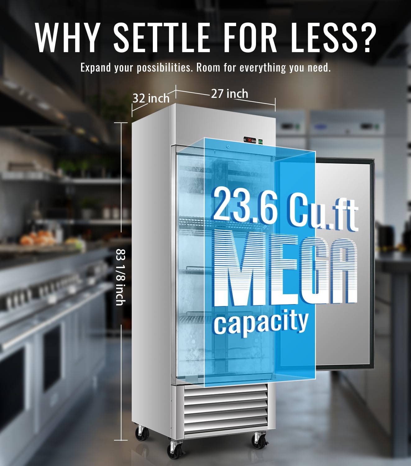 27" W Commercial Freezer, ETL Certified 23.6 Cu.ft Stainless Steel Reach-in Upright Freezer,Auto Defrost,Fan Cooling,Digital Temperature Control (-10°F - 10°F) Used to Restaurant,Bar,Shop