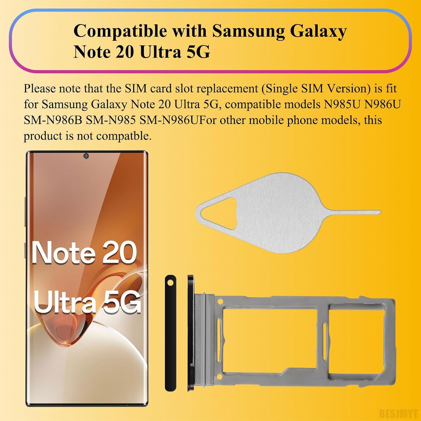 20 5G SM-N985F N986 N986U for Samsung Galaxy Note Ultra Sim Card Tray Replacement (Single SIM Version) - Mystic Black