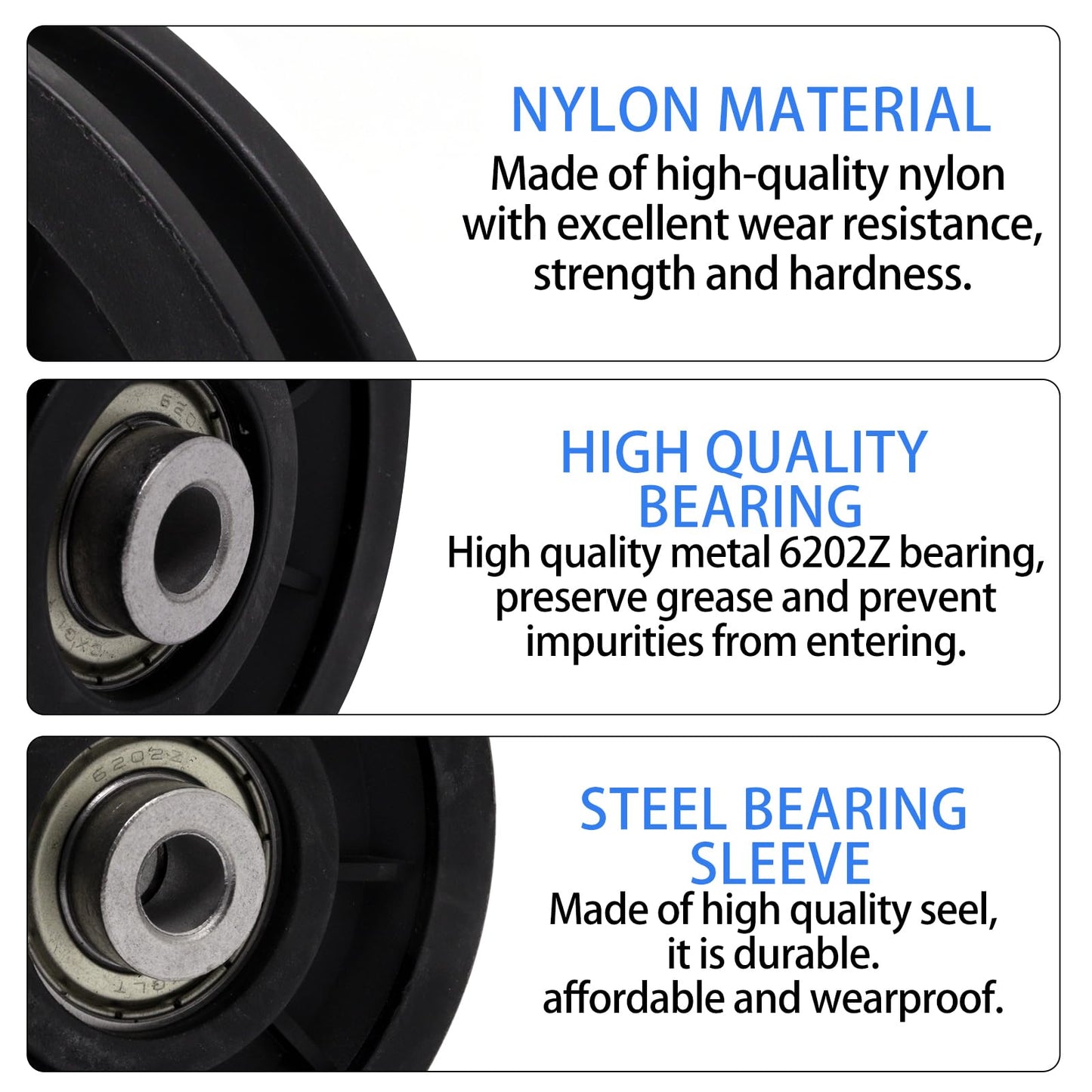 ZHMEINA 90mm/3.5" Universal Nylon Bearing Gym Pulley Wheel, Weight Pulley System Replacement for Home Gym Equipment Part, Cable Machine, Garage Door Pulleys System, 2PCS