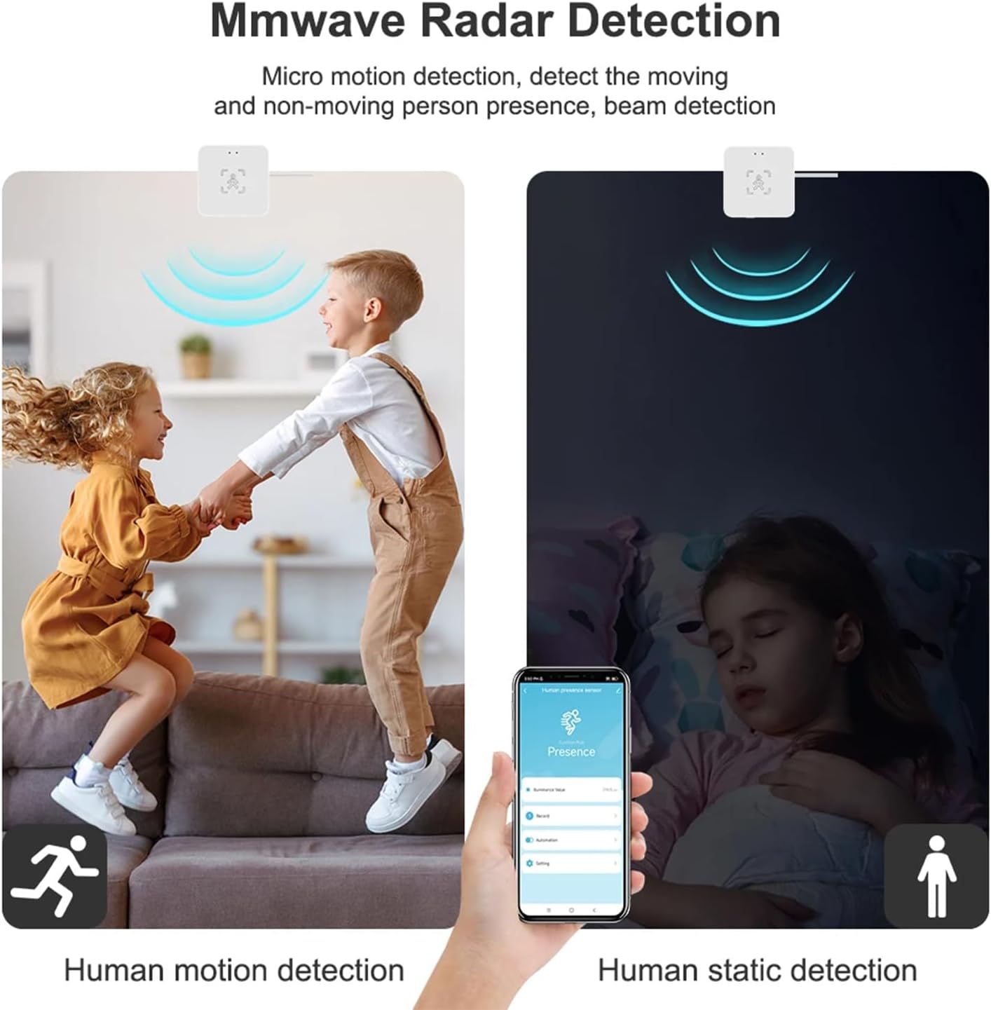 mmWave WiFi Human Presence Sensor: Smart Motion Sensor with App Notification Alerts, Radar Detector, Zone Positioning
