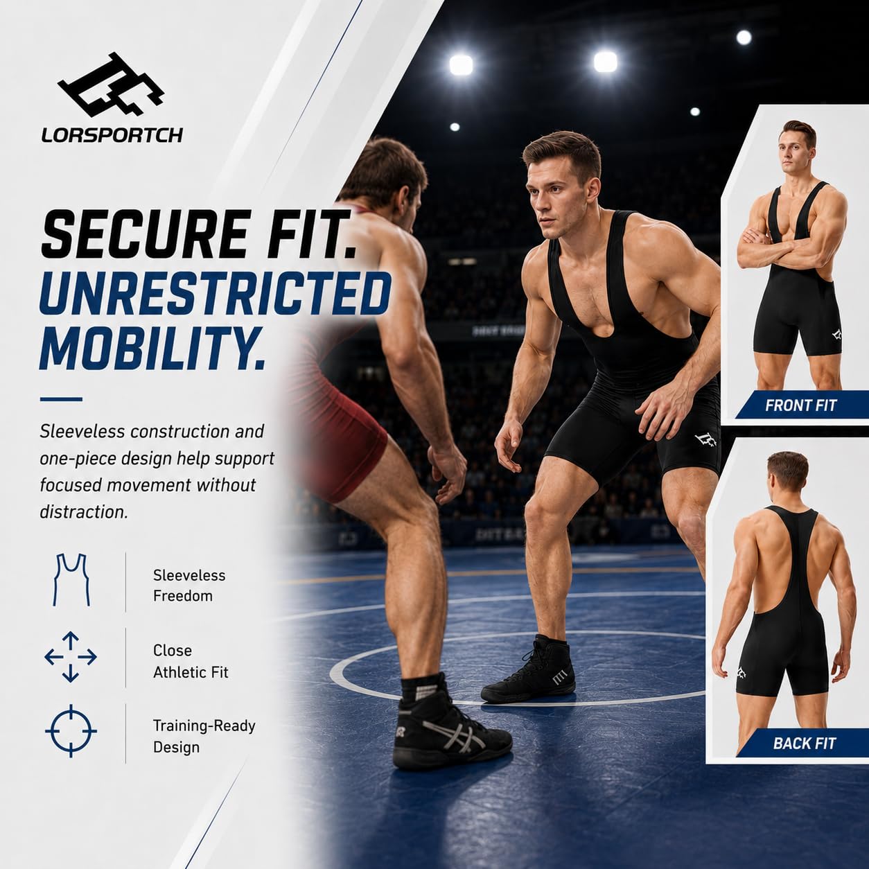 LORSPORTCH Men's wrestling Powerlifting Singlet Standard Active Sleeveless Bodysuit Uniform Leotard Jumpsuits Singlet Black XL