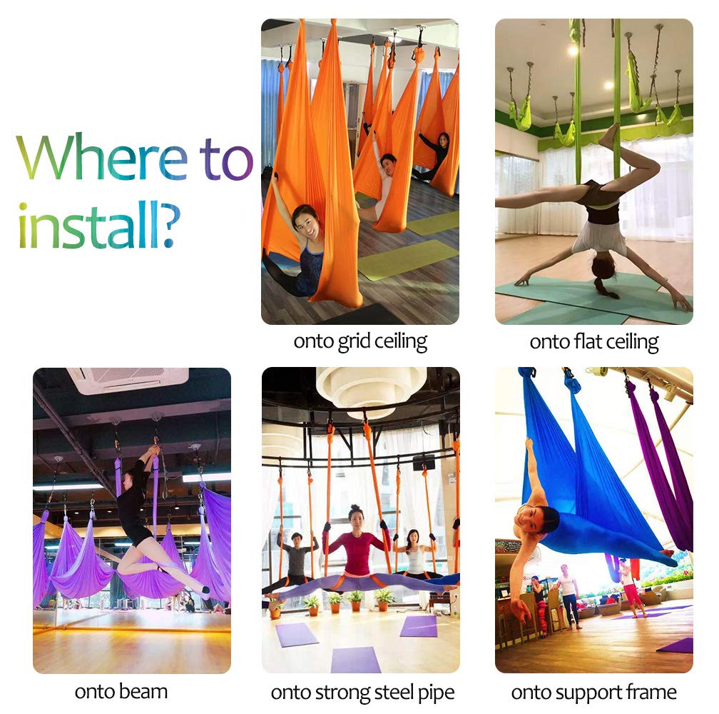 Aerial Yoga Hammock L:5M W:2.8M Aerial Pilates Silk Yoga Swing Set with 2000 Ibs Load Include Daisy Chain, Pose Guide